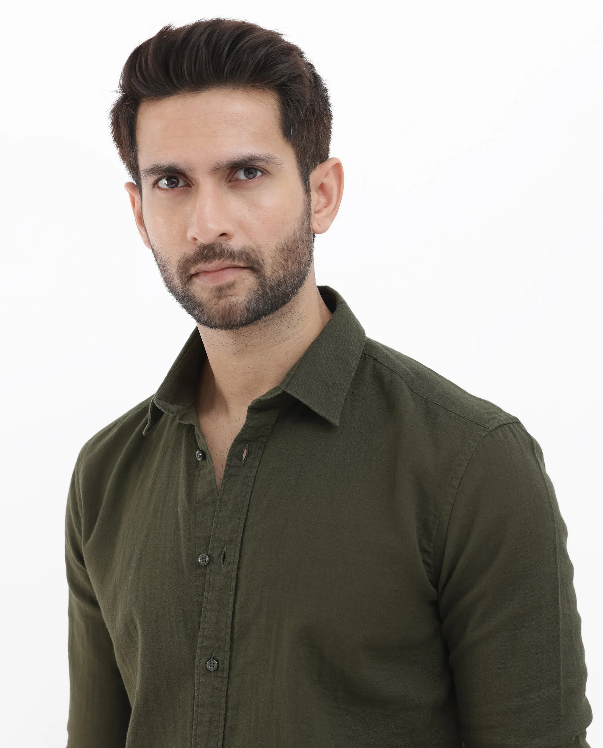 Rare Rabbit Men's Layerr Olive Cotton Plain Regular Fit Full Sleeve Collared Shirt - Image 3