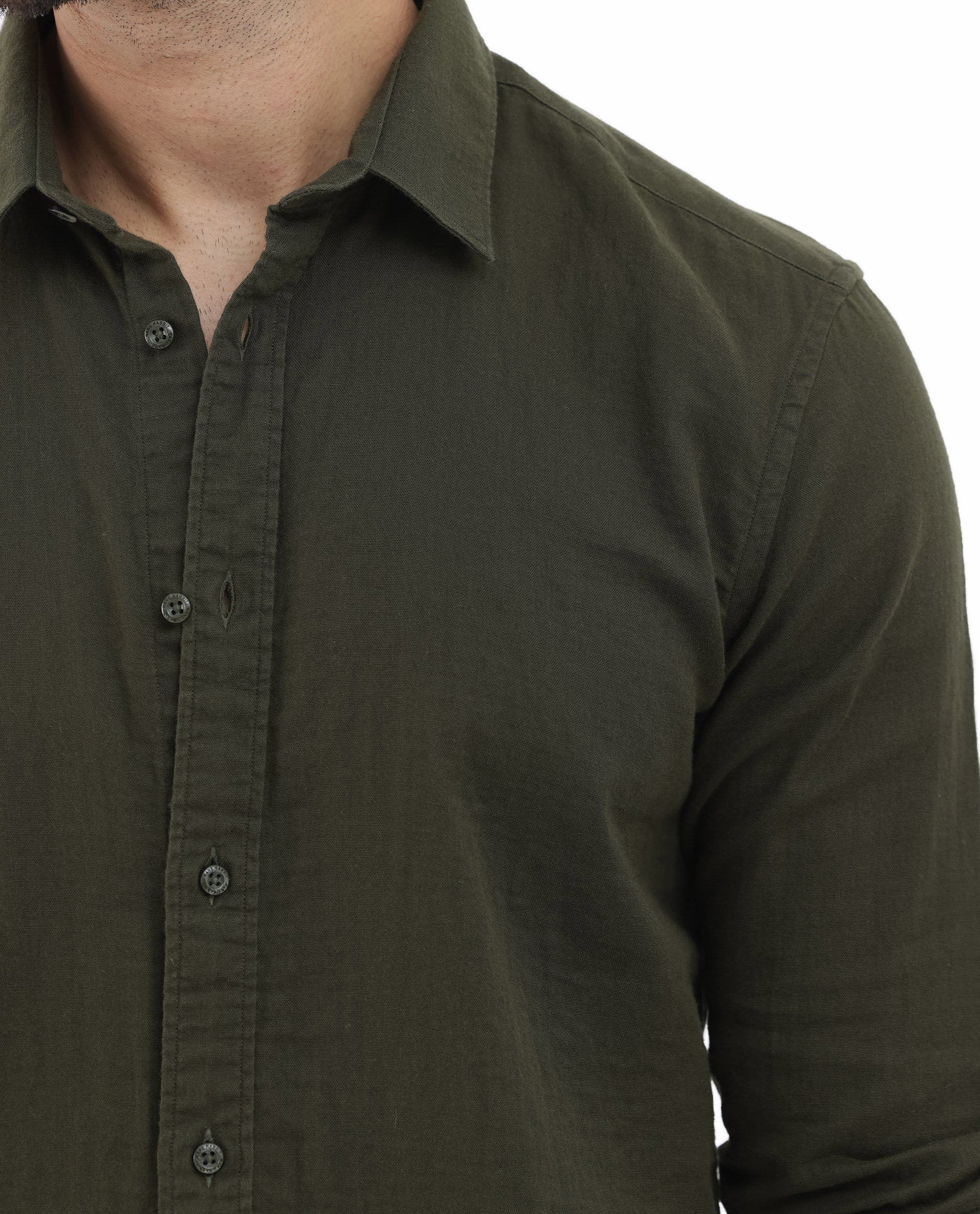 Rare Rabbit Men's Layerr Olive Cotton Plain Regular Fit Full Sleeve Collared Shirt - Image 5
