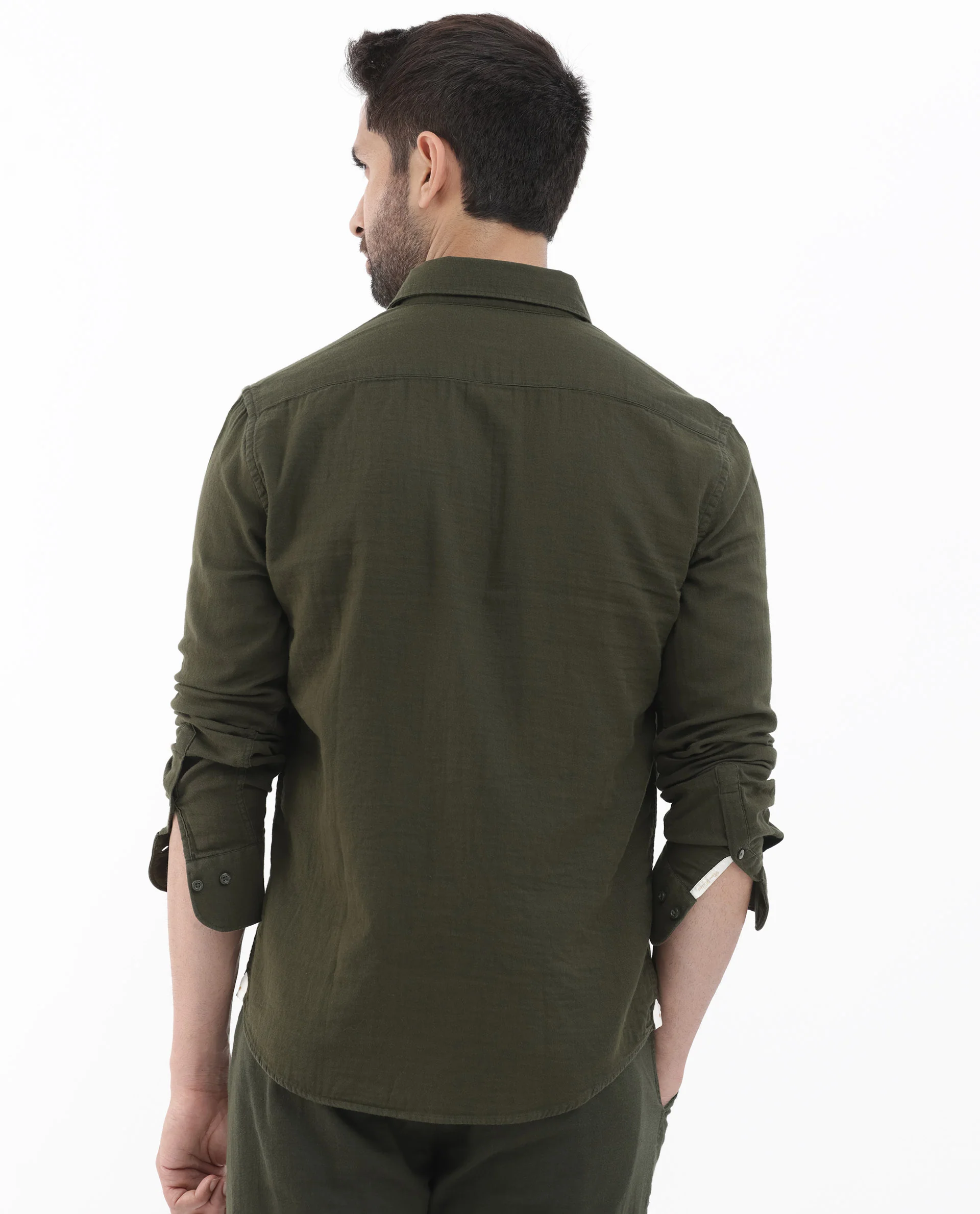 Rare Rabbit Men's Layerr Olive Cotton Plain Regular Fit Full Sleeve Collared Shirt - Image 7