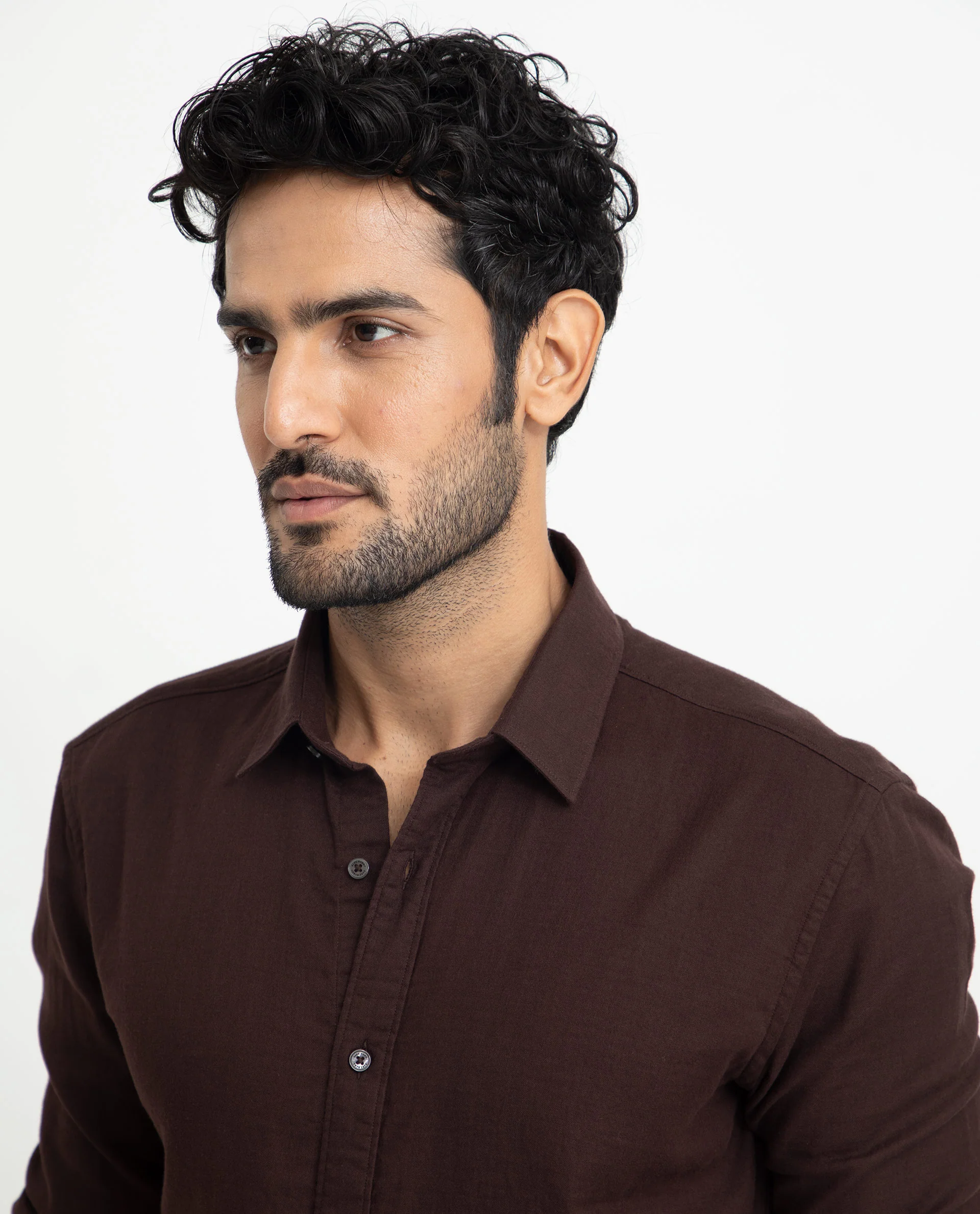 Rare Rabbit Men's Layerrs Dark Brown Cotton Plain Regular Fit Full Sleeve Collared Shirt - Image 3