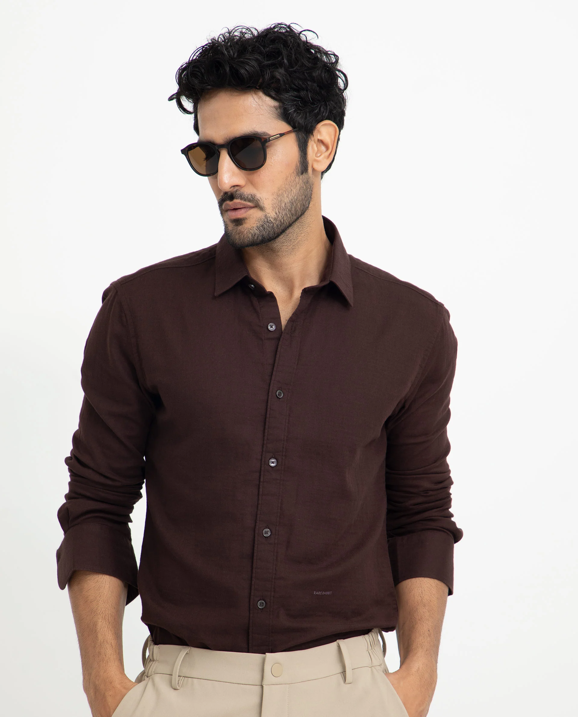 Rare Rabbit Men's Layerrs Dark Brown Cotton Plain Regular Fit Full Sleeve Collared Shirt - Image 5