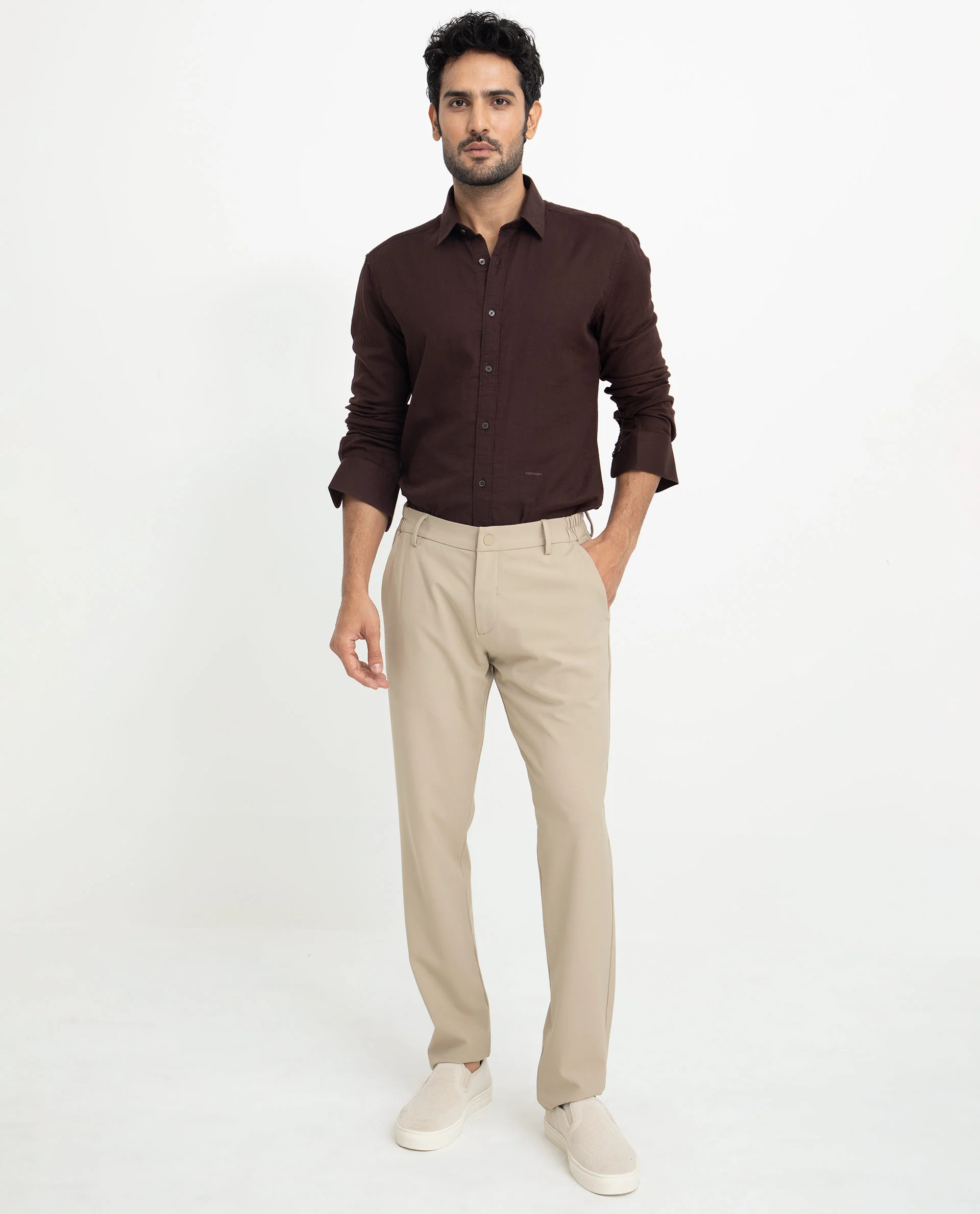 Rare Rabbit Men's Layerrs Dark Brown Cotton Plain Regular Fit Full Sleeve Collared Shirt - Image 6