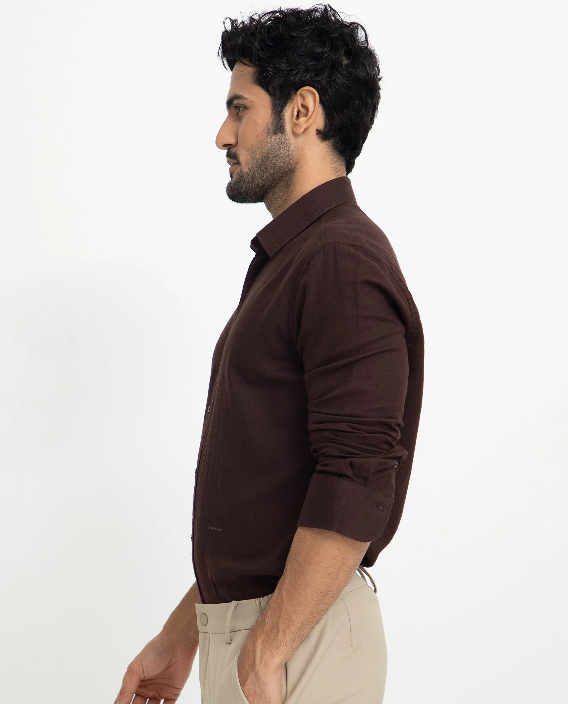 Rare Rabbit Men's Layerrs Dark Brown Cotton Plain Regular Fit Full Sleeve Collared Shirt - Image 7
