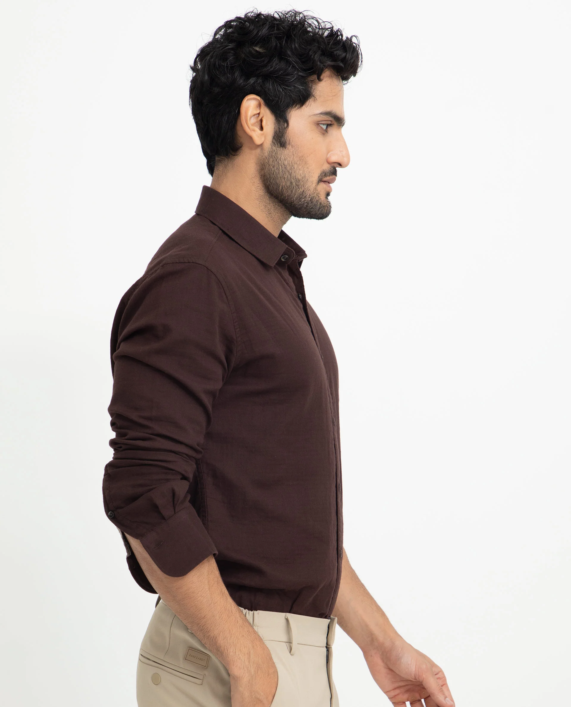 Rare Rabbit Men's Layerrs Dark Brown Cotton Plain Regular Fit Full Sleeve Collared Shirt - Image 8