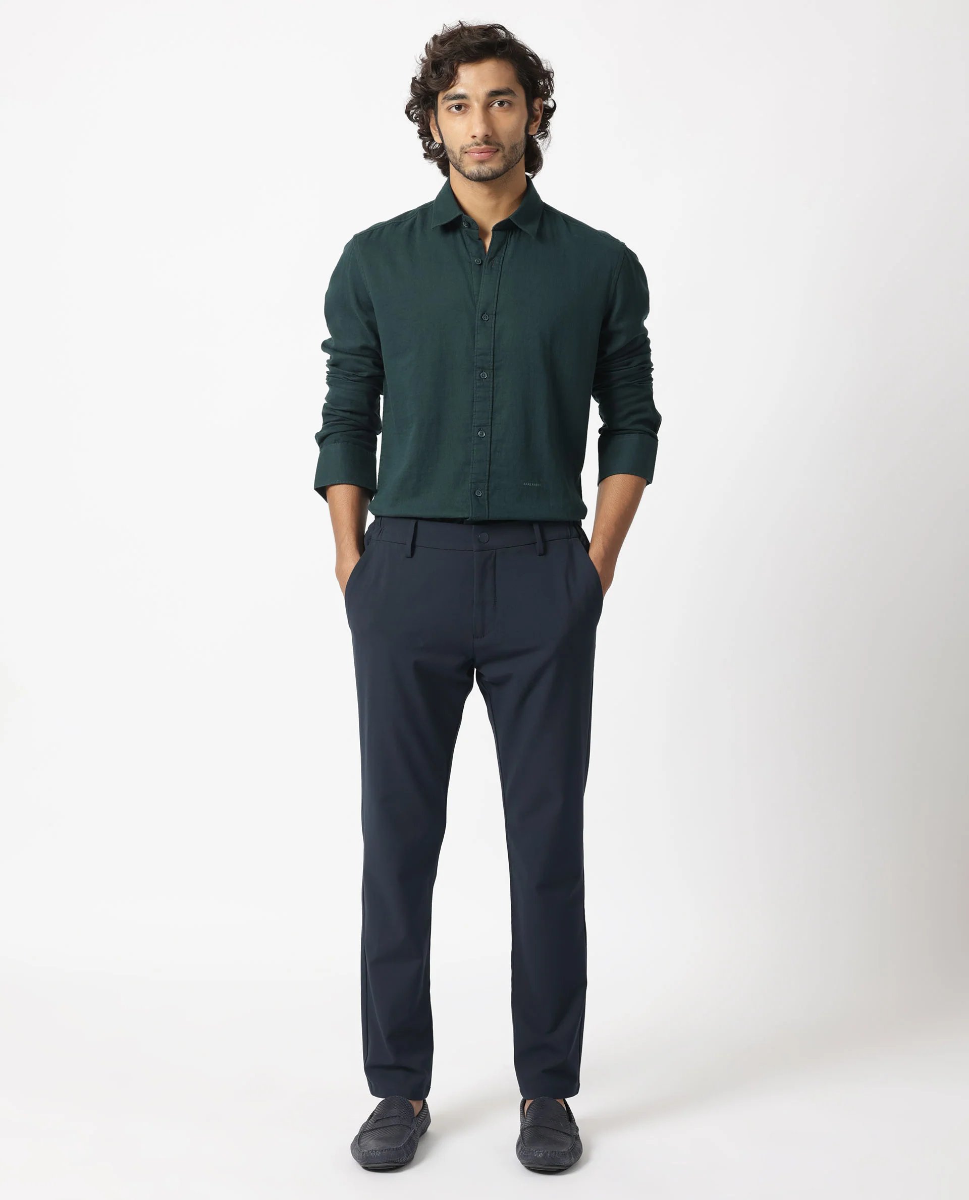 Rare Rabbit Men's Layerrs Dark Green Cotton Plain Regular Fit Full Sleeve Collared Shirt - Image 2