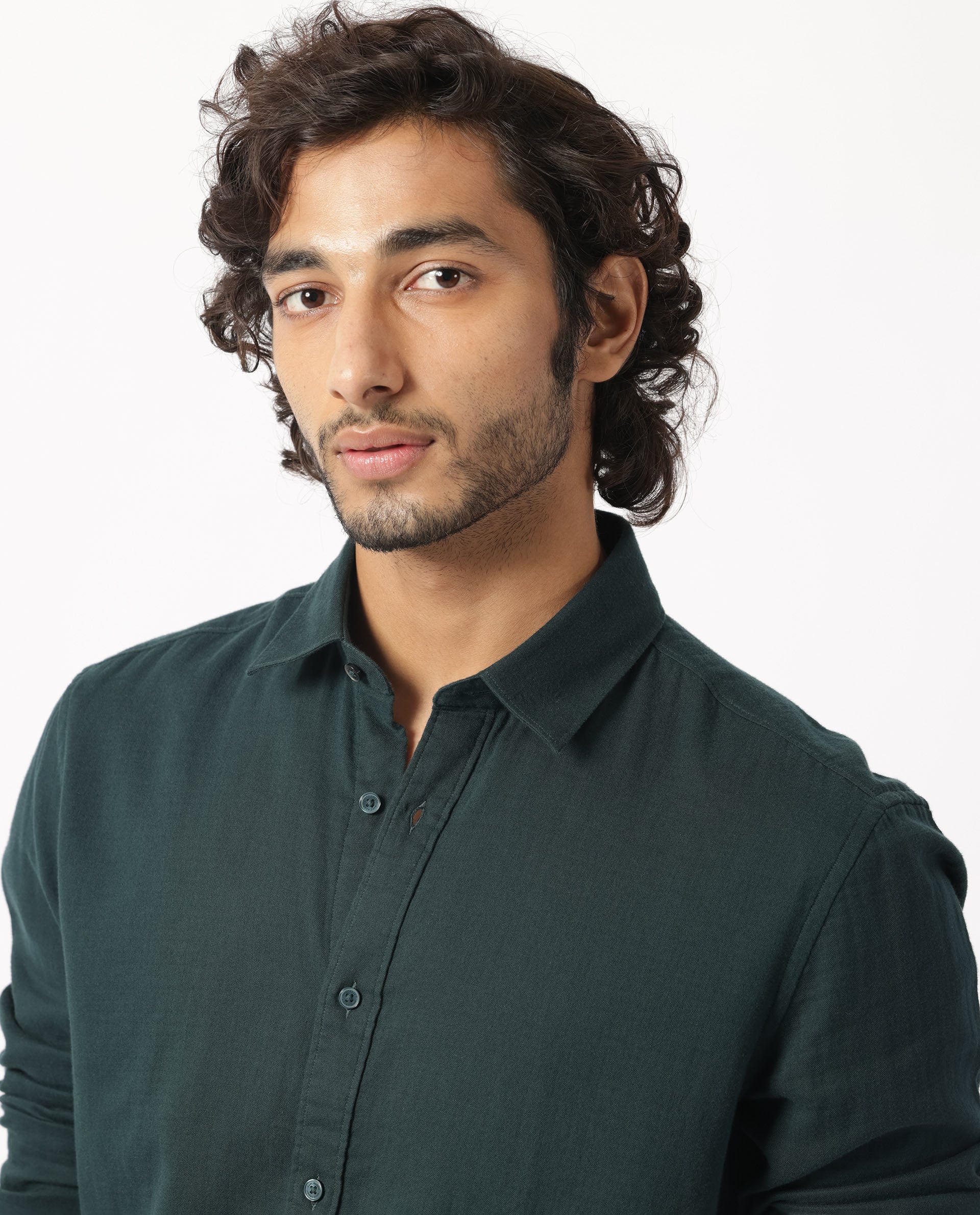 Rare Rabbit Men's Layerrs Dark Green Cotton Plain Regular Fit Full Sleeve Collared Shirt - Image 6