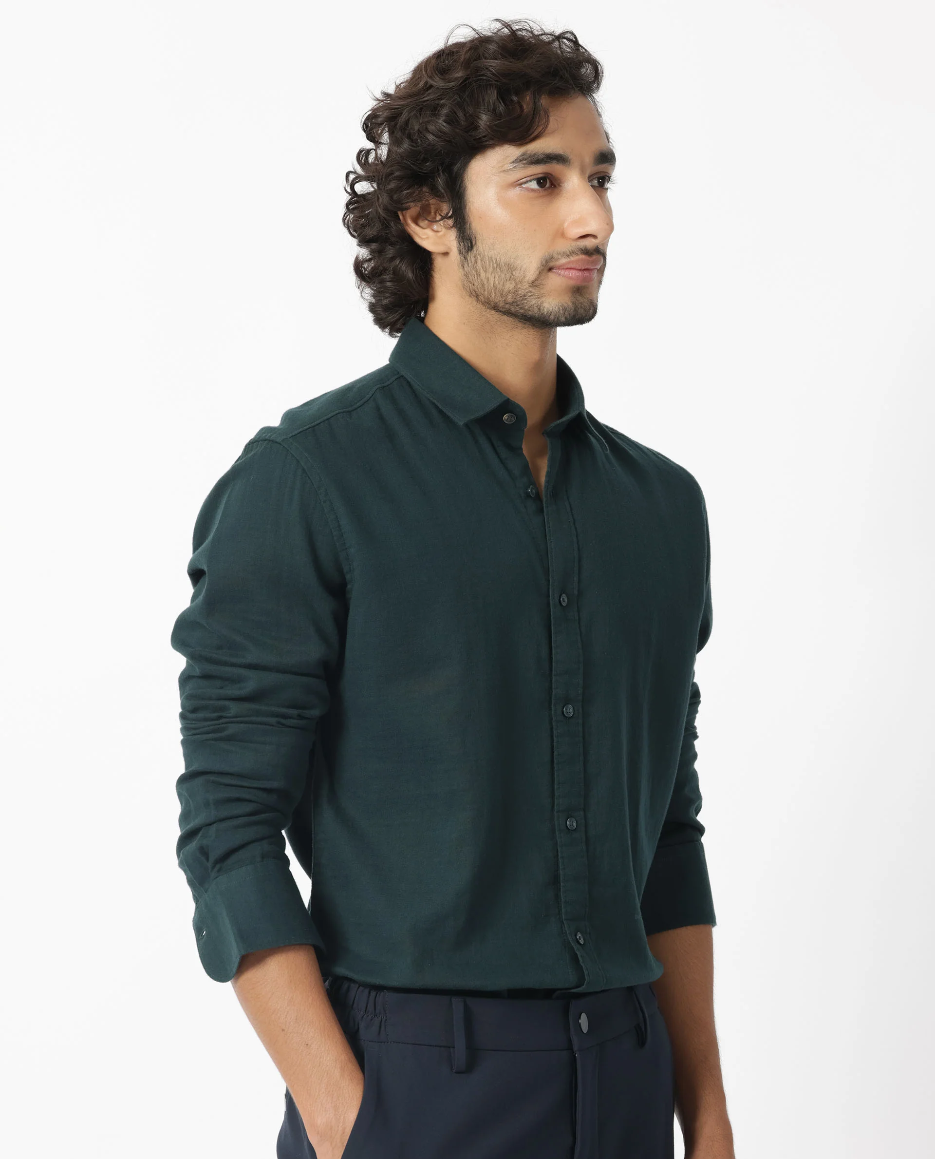 Rare Rabbit Men's Layerrs Dark Green Cotton Plain Regular Fit Full Sleeve Collared Shirt - Image 7