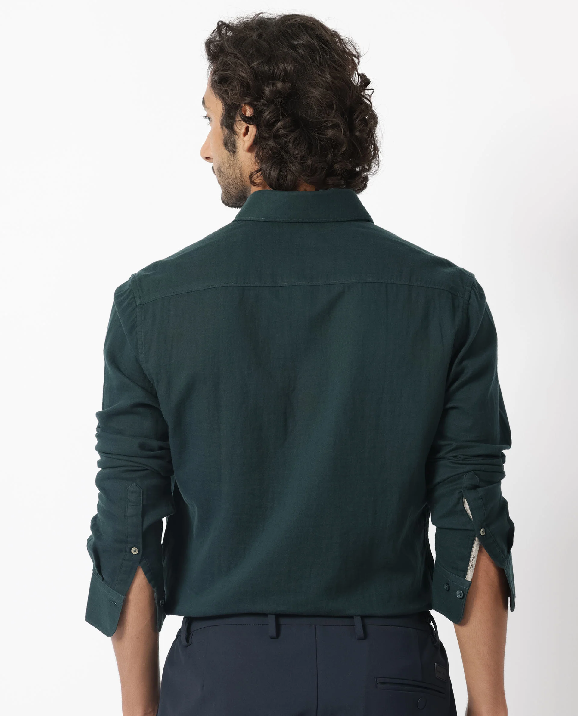 Rare Rabbit Men's Layerrs Dark Green Cotton Plain Regular Fit Full Sleeve Collared Shirt - Image 8