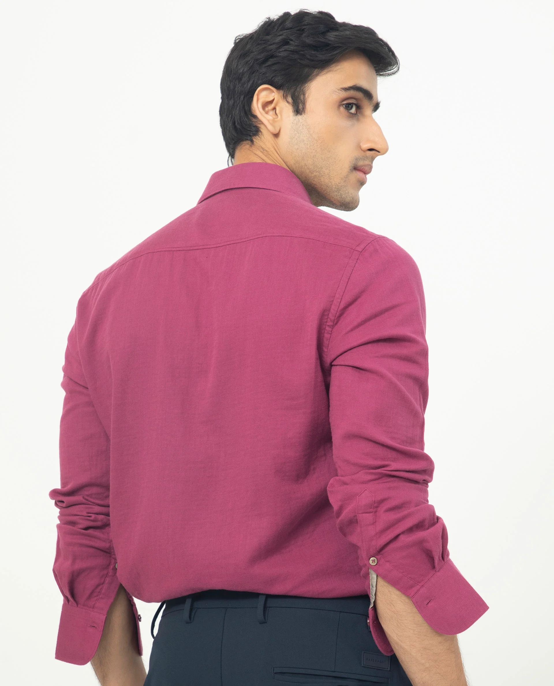 Rare Rabbit Men's Layerrs Dark Pink Cotton Plain Regular Fit Full Sleeve Collared Shirt - Image 11