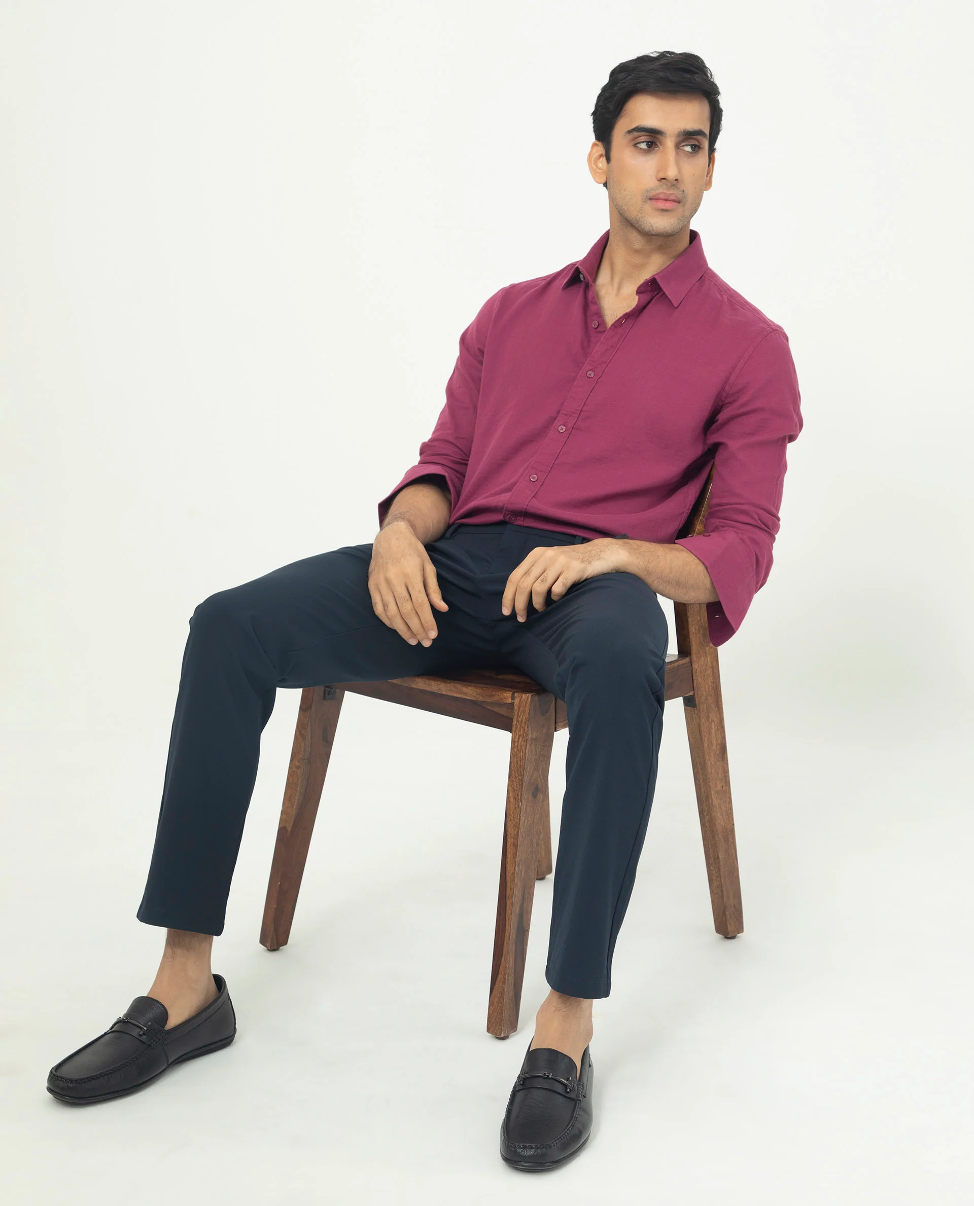 Rare Rabbit Men's Layerrs Dark Pink Cotton Plain Regular Fit Full Sleeve Collared Shirt - Image 2