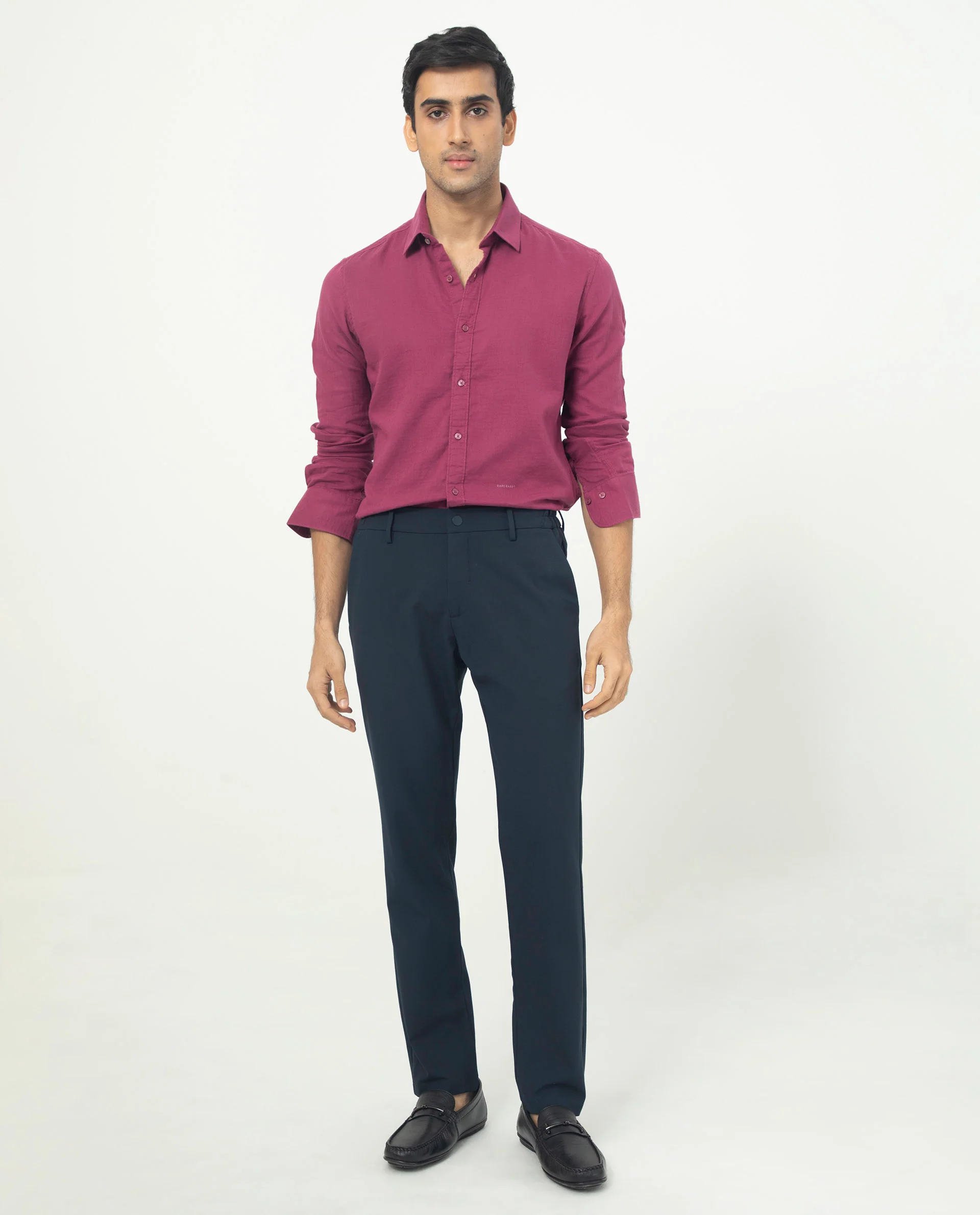 Rare Rabbit Men's Layerrs Dark Pink Cotton Plain Regular Fit Full Sleeve Collared Shirt - Image 3