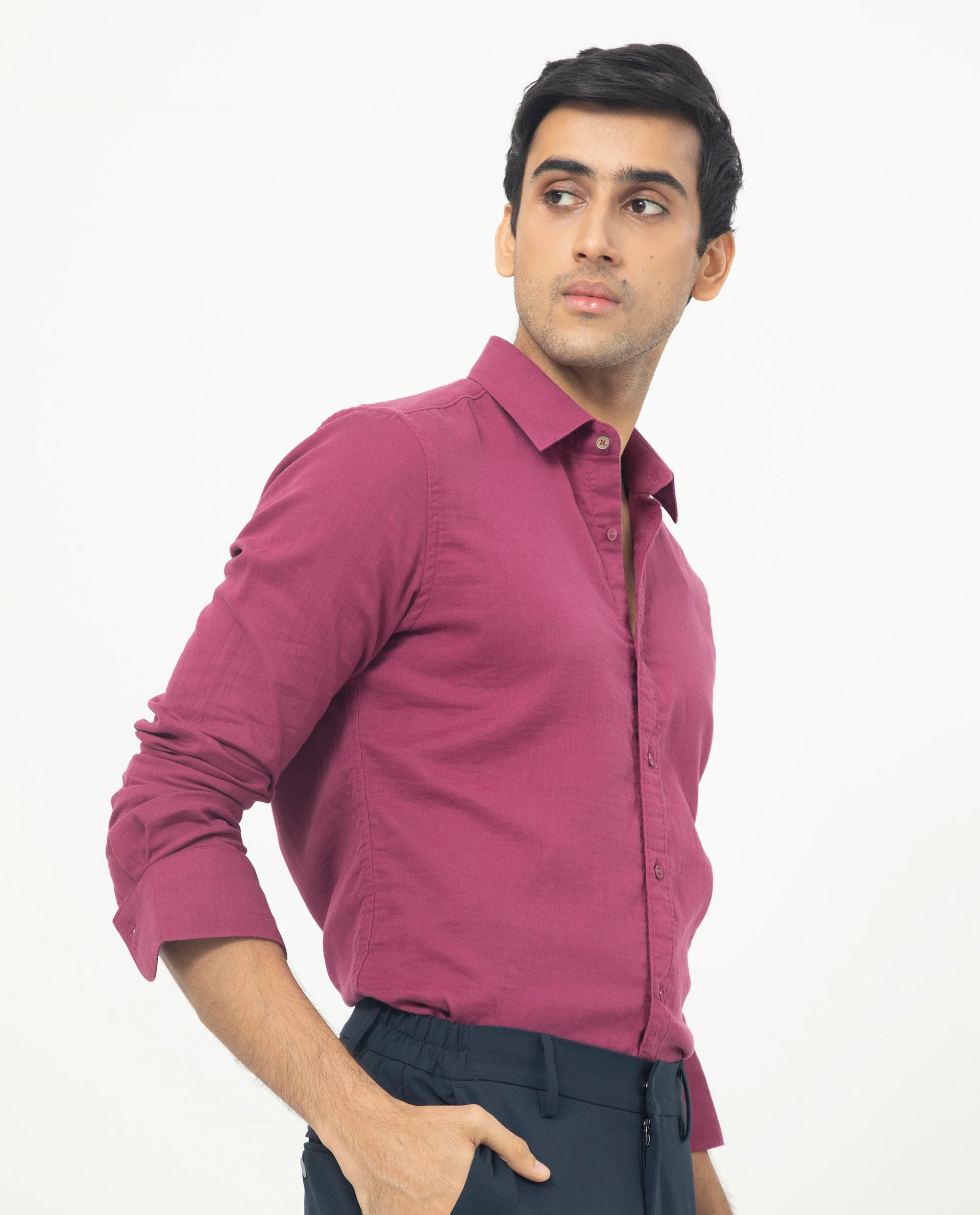 Rare Rabbit Men's Layerrs Dark Pink Cotton Plain Regular Fit Full Sleeve Collared Shirt - Image 8