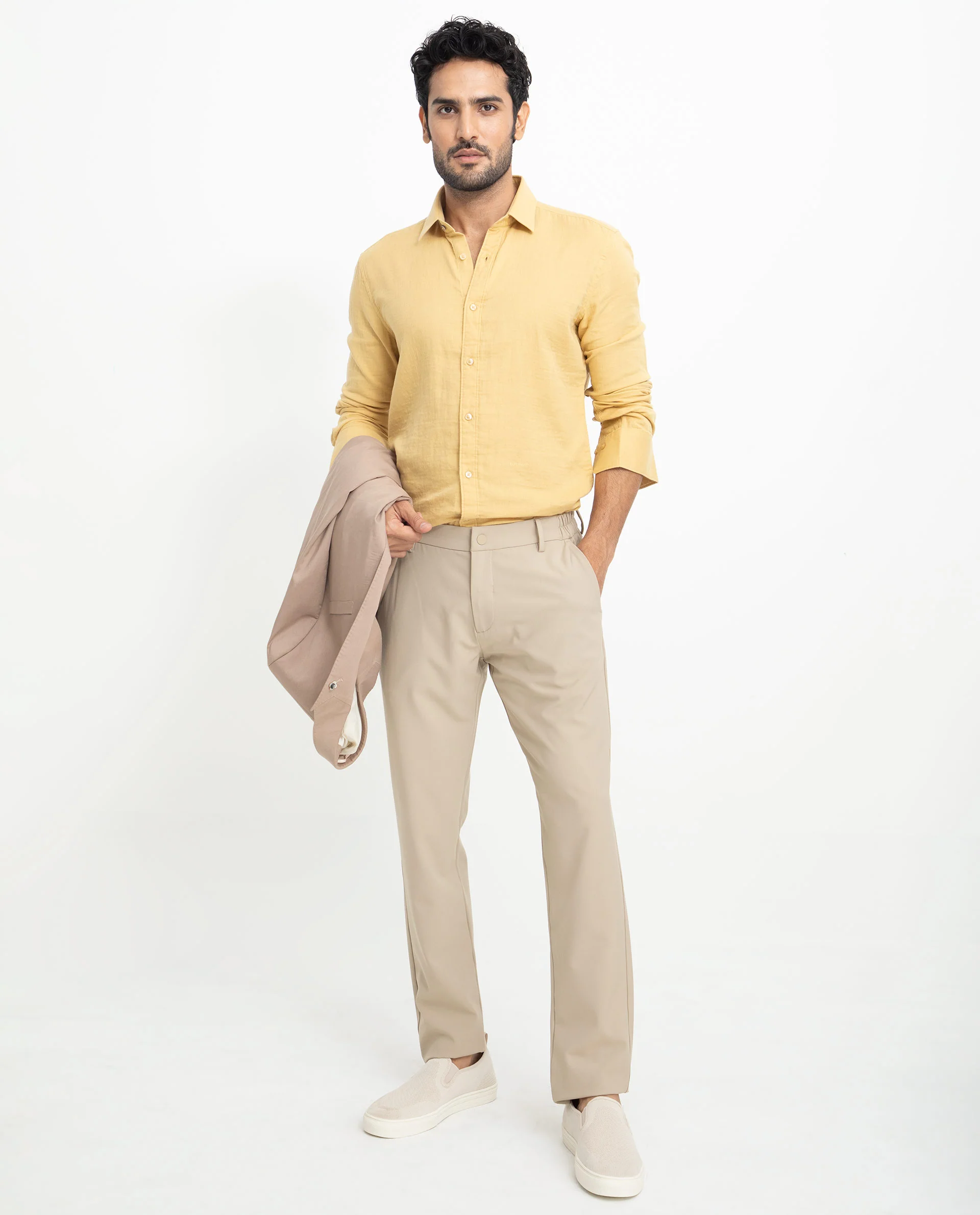 Rare Rabbit Men's Layerrs Yellow Cotton Plain Regular Fit Full Sleeve Collared Shirt - Image 2