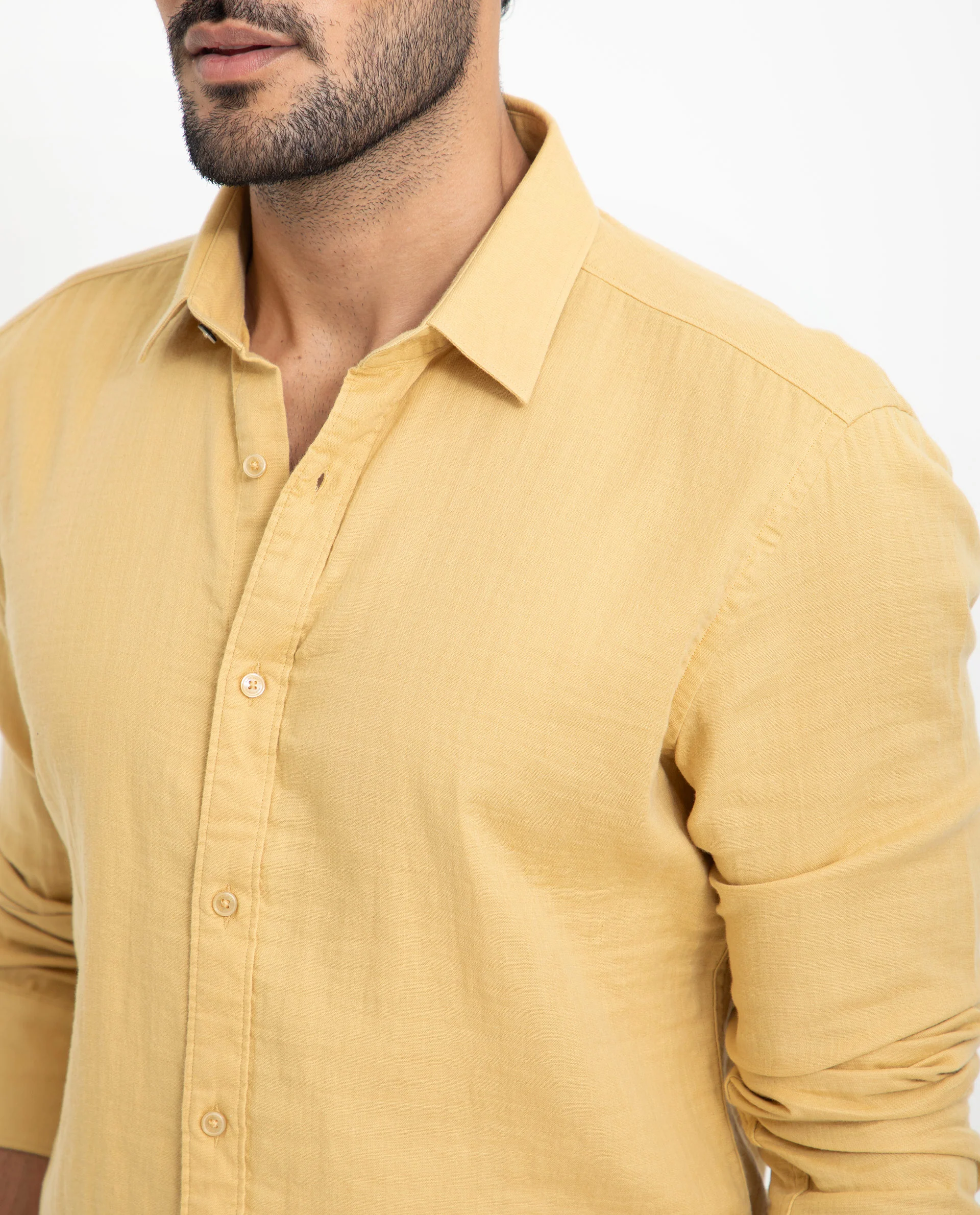 Rare Rabbit Men's Layerrs Yellow Cotton Plain Regular Fit Full Sleeve Collared Shirt - Image 5