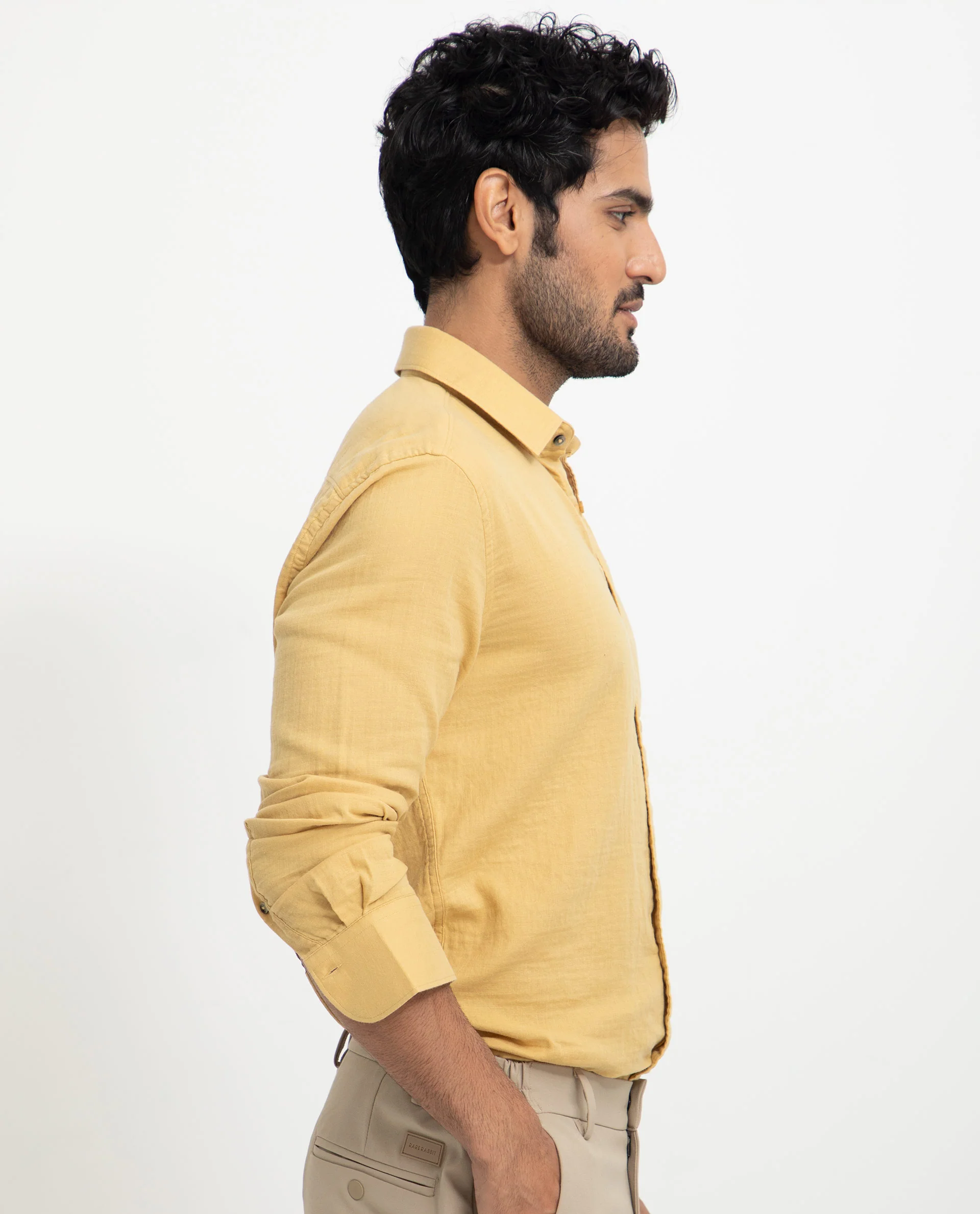 Rare Rabbit Men's Layerrs Yellow Cotton Plain Regular Fit Full Sleeve Collared Shirt - Image 7