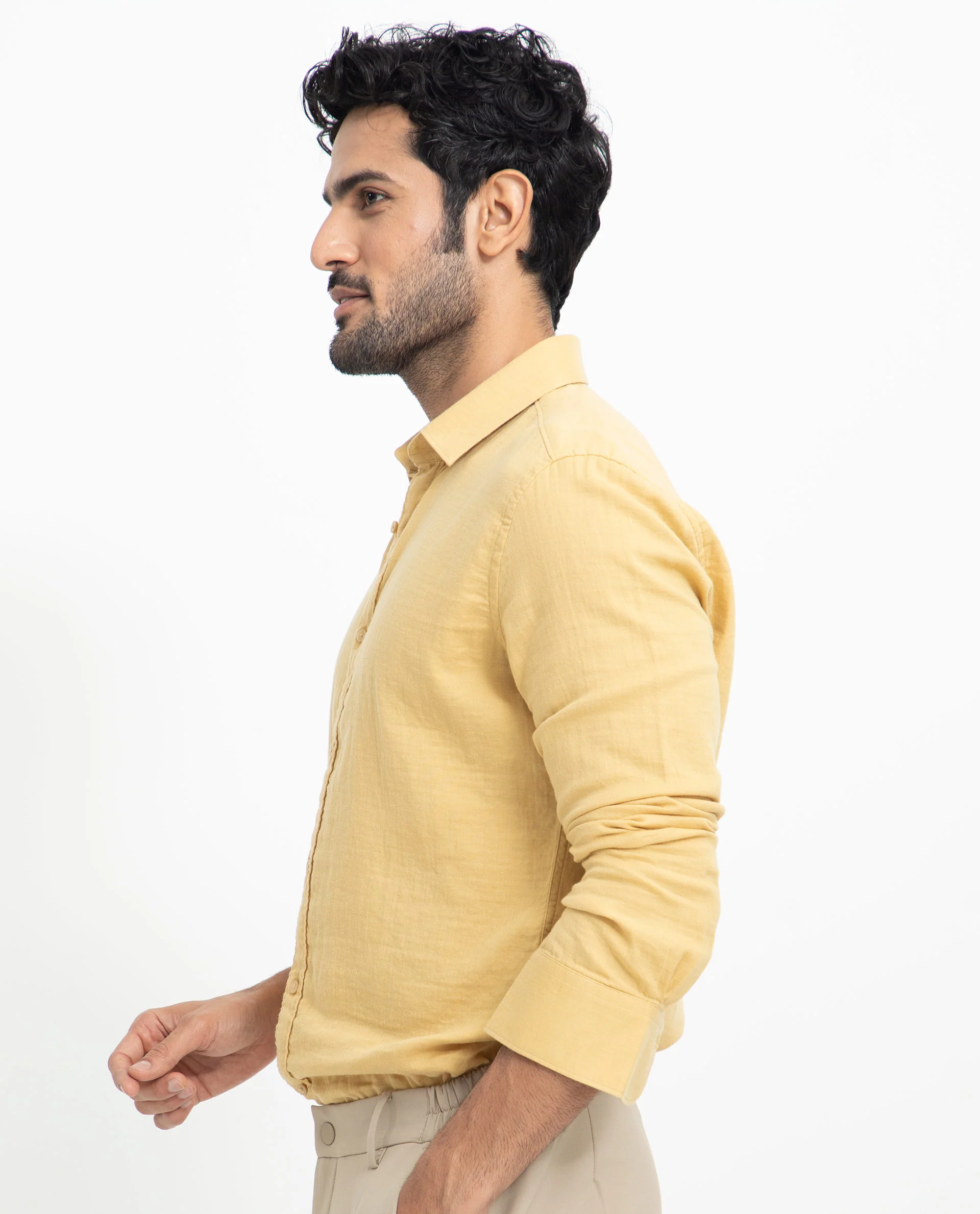 Rare Rabbit Men's Layerrs Yellow Cotton Plain Regular Fit Full Sleeve Collared Shirt - Image 8