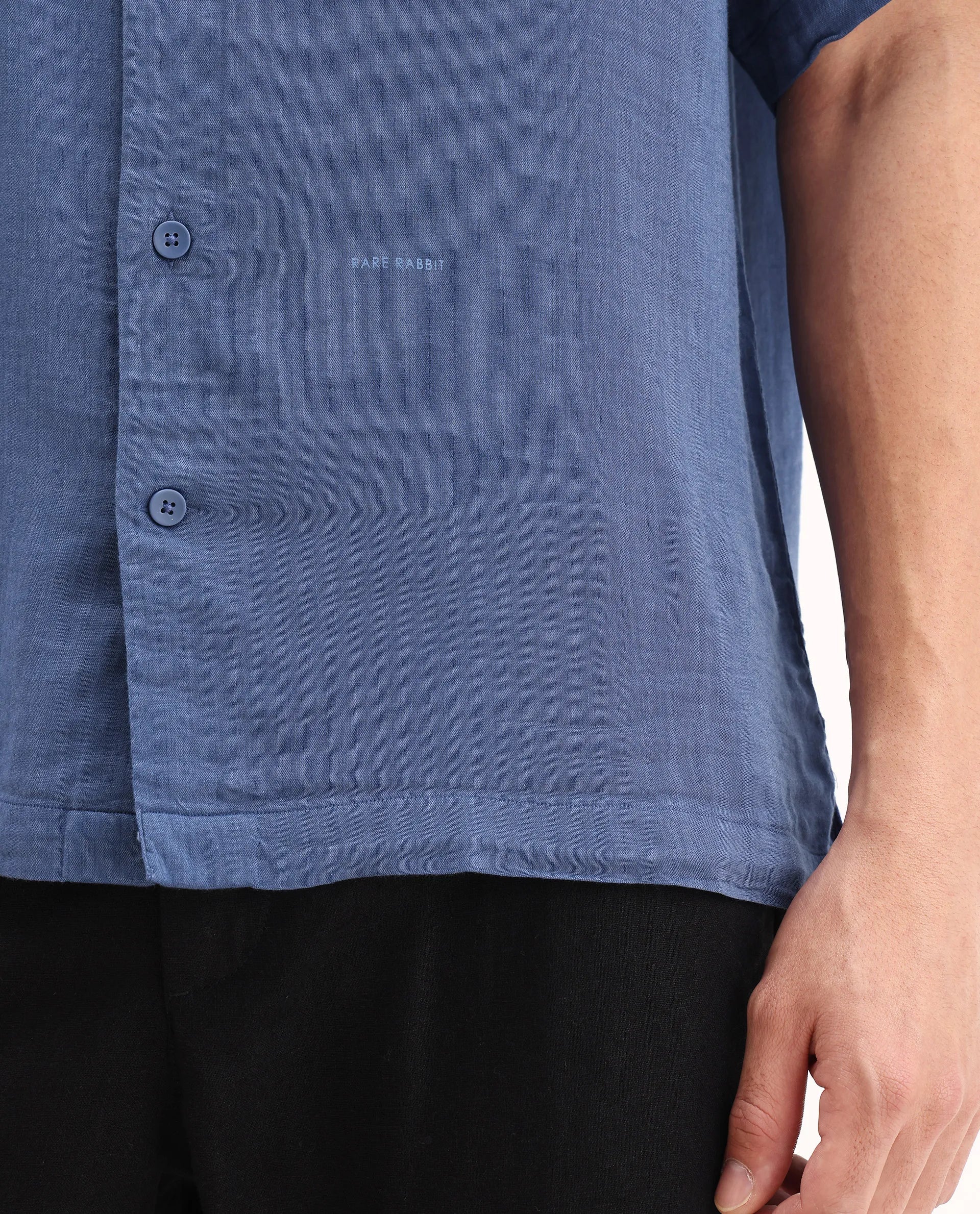 Rare Rabbit Men's Layerr Ss-25 Dark Blue Cotton Blend Plain Boxy Fit Full Sleeve Collared Shirt - Image 7