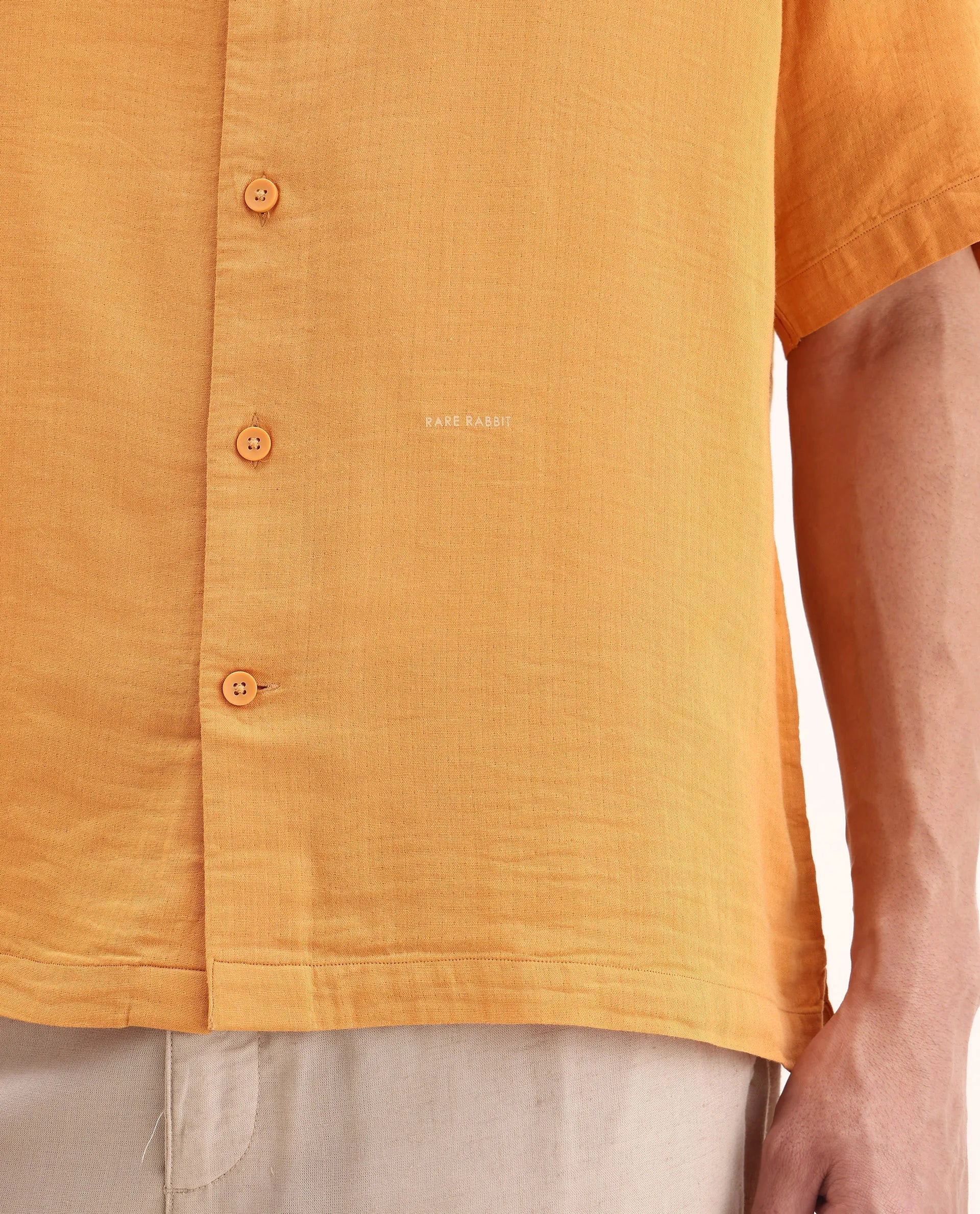 Rare Rabbit Men's Layerr Ss-25 Dark Yellow Cotton Blend Plain Boxy Fit Half Sleeve Collared Shirt - Image 7