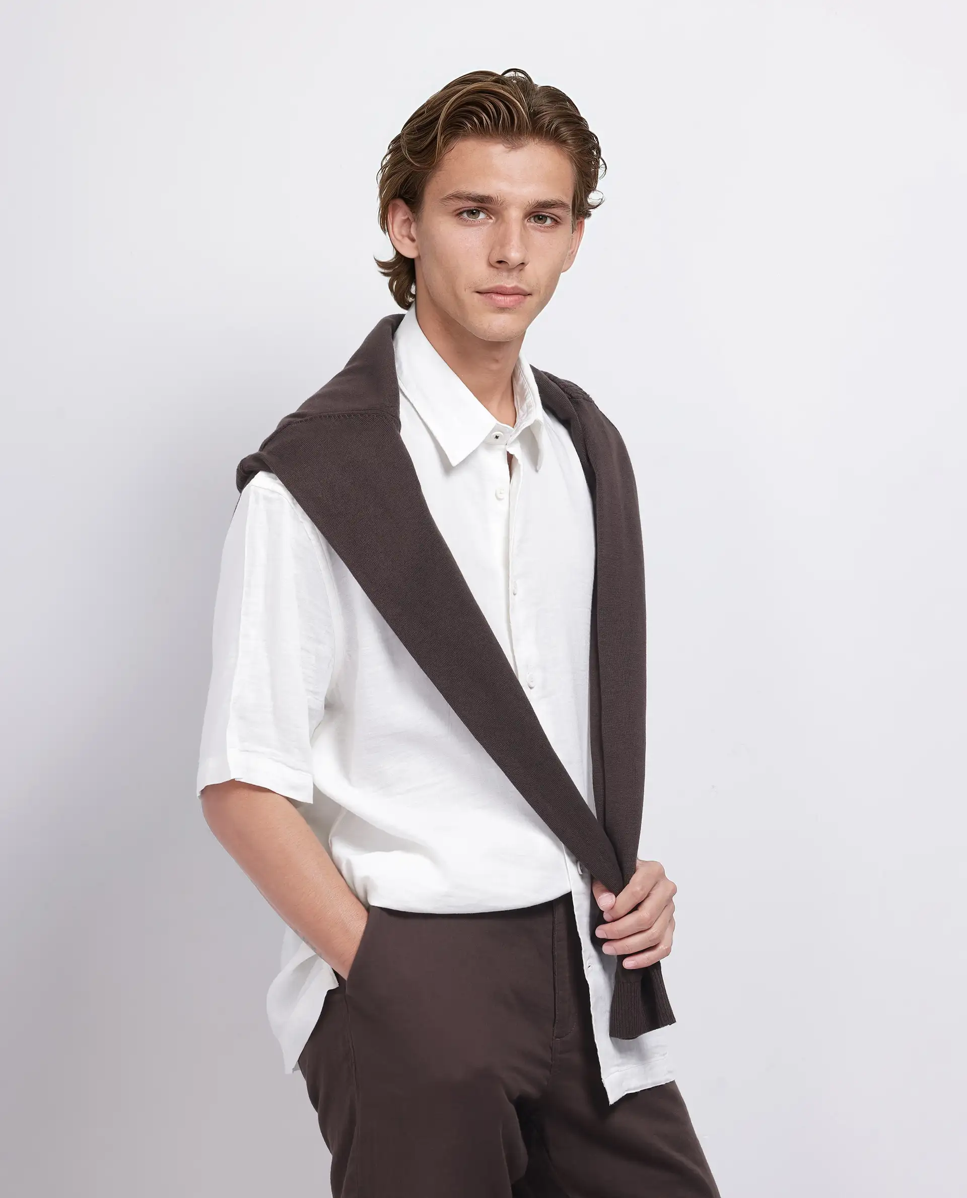 Rare Rabbit Men's Layerr Ss-25 White Cotton Blend Plain Boxy Fit Half Sleeve Collared Shirt - Image 2