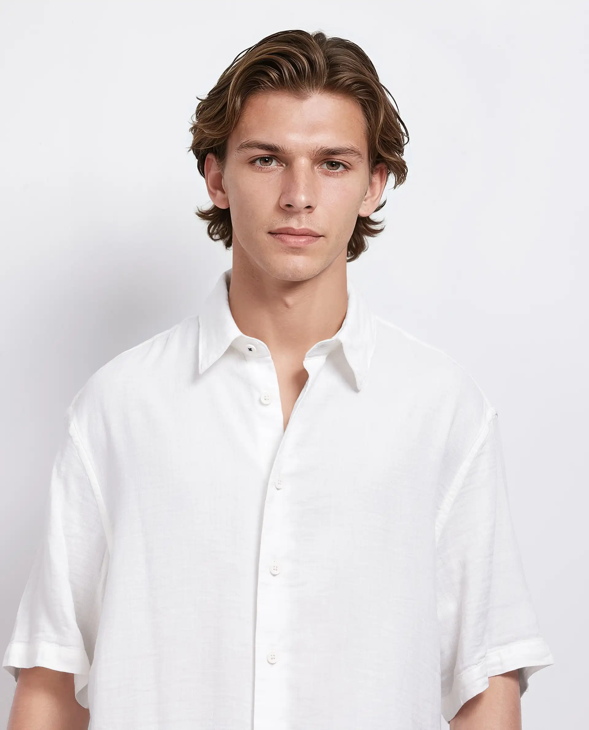 Rare Rabbit Men's Layerr Ss-25 White Cotton Blend Plain Boxy Fit Half Sleeve Collared Shirt - Image 7