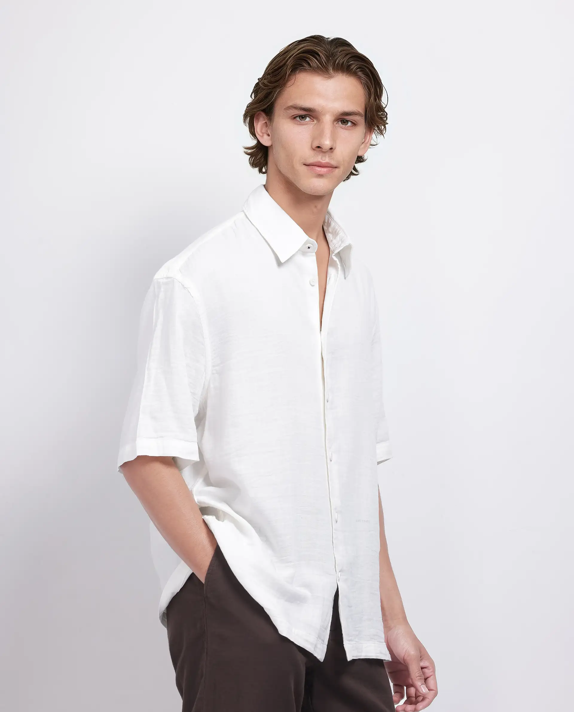 Rare Rabbit Men's Layerr Ss-25 White Cotton Blend Plain Boxy Fit Half Sleeve Collared Shirt - Image 8