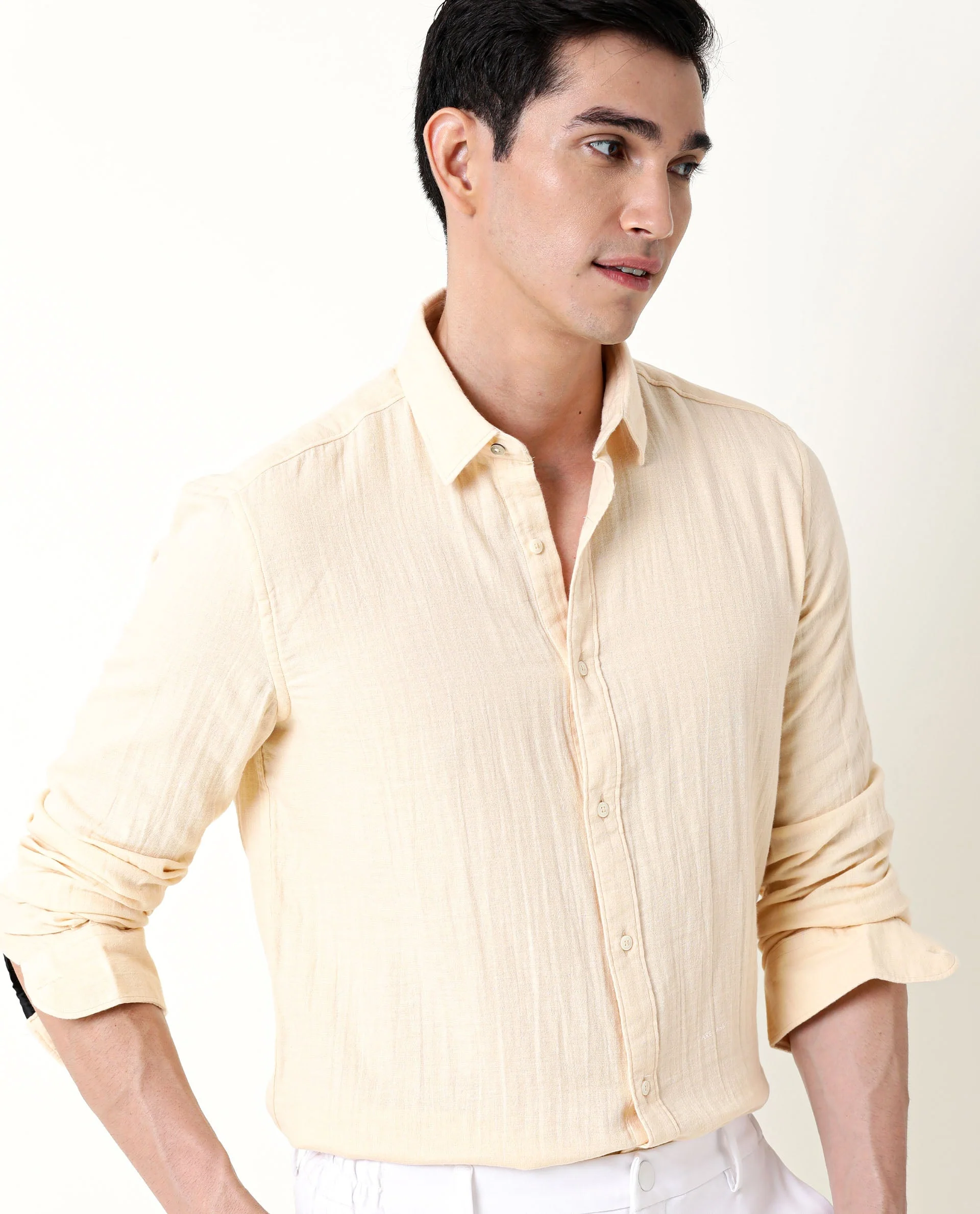 Rare Rabbit Men's Layers Beige Cotton Plain Regular Fit Full Sleeve Collared Shirt - Image 11