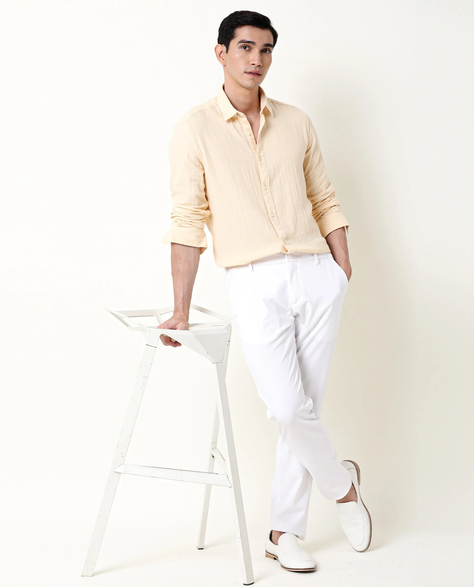 Rare Rabbit Men's Layers Beige Cotton Plain Regular Fit Full Sleeve Collared Shirt - Image 3