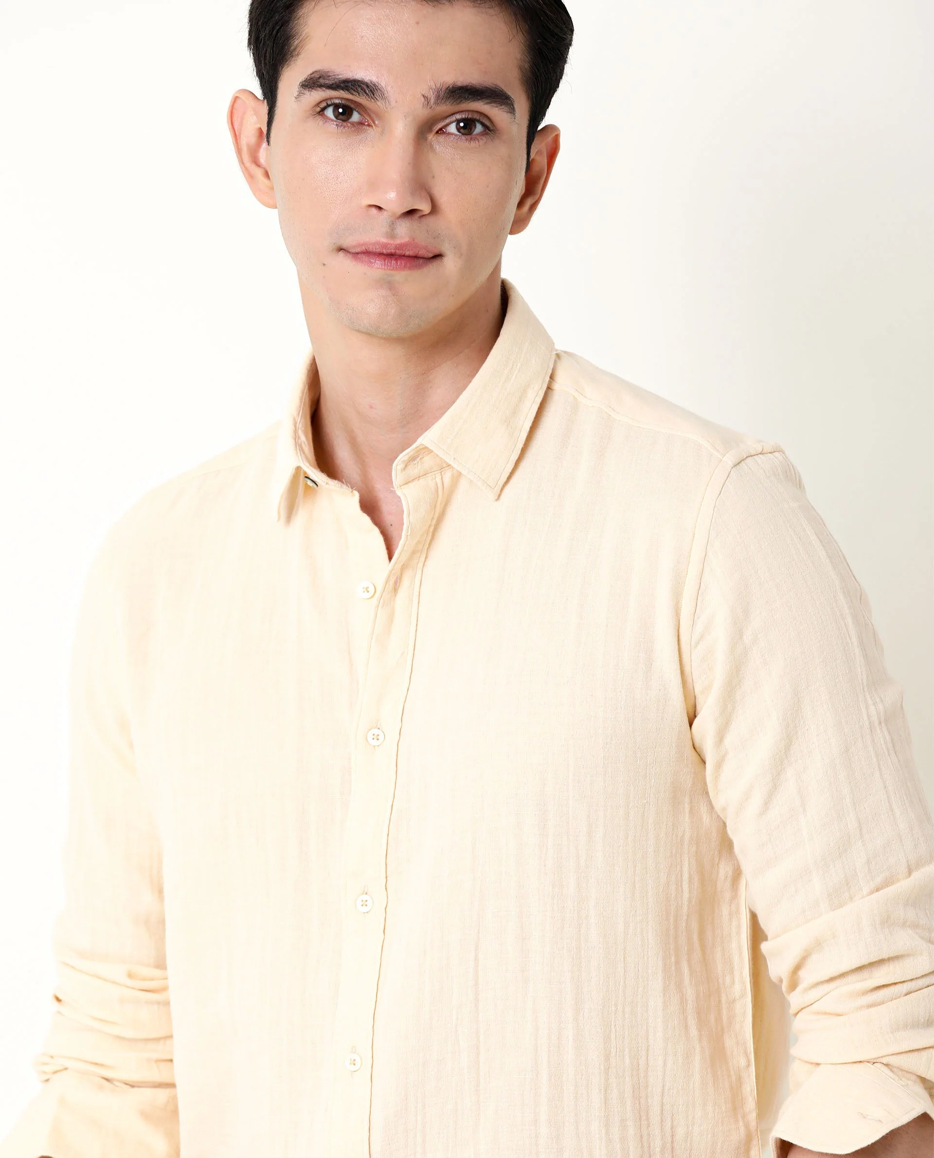 Rare Rabbit Men's Layers Beige Cotton Plain Regular Fit Full Sleeve Collared Shirt - Image 4