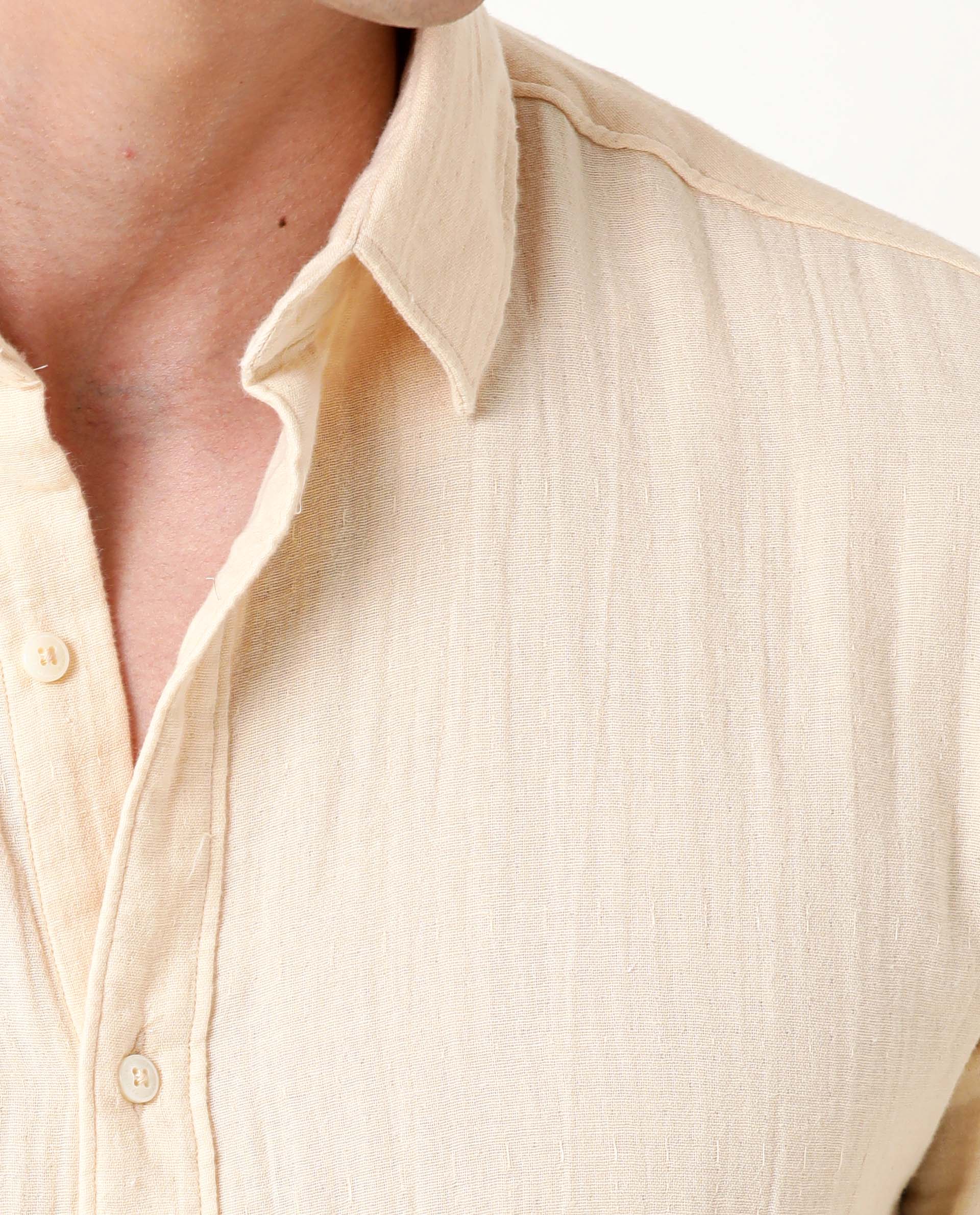 Rare Rabbit Men's Layers Beige Cotton Plain Regular Fit Full Sleeve Collared Shirt - Image 5
