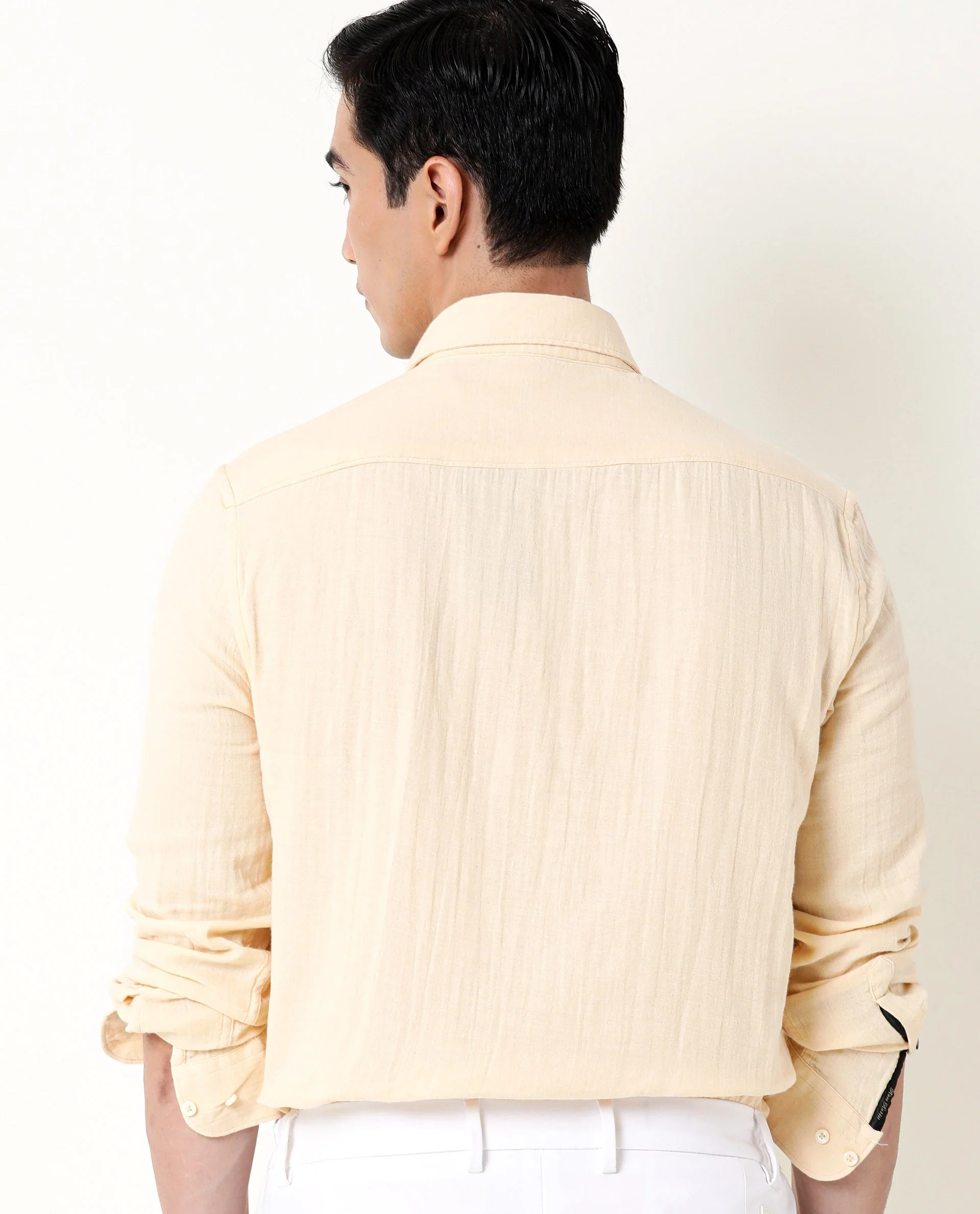 Rare Rabbit Men's Layers Beige Cotton Plain Regular Fit Full Sleeve Collared Shirt - Image 6