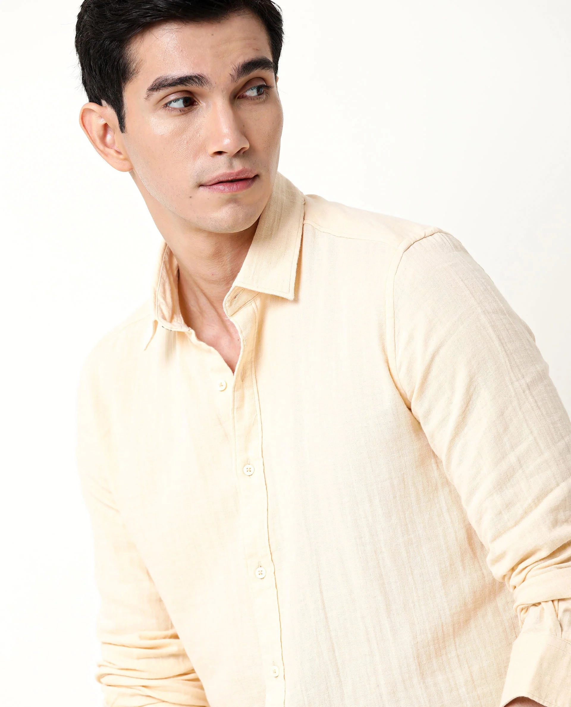 Rare Rabbit Men's Layers Beige Cotton Plain Regular Fit Full Sleeve Collared Shirt - Image 7
