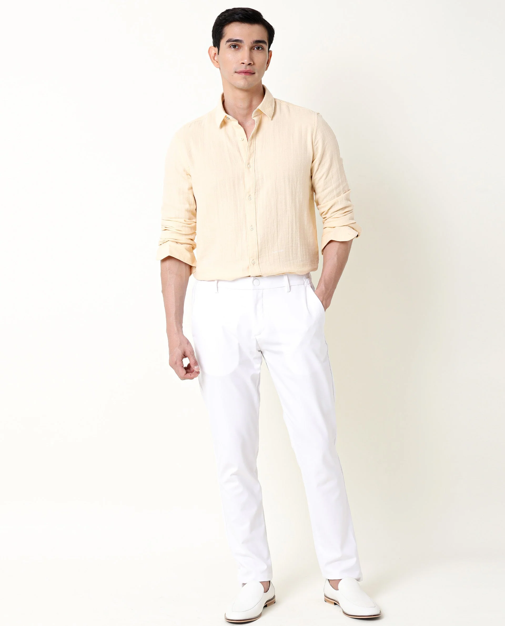 Rare Rabbit Men's Layers Beige Cotton Plain Regular Fit Full Sleeve Collared Shirt - Image 8
