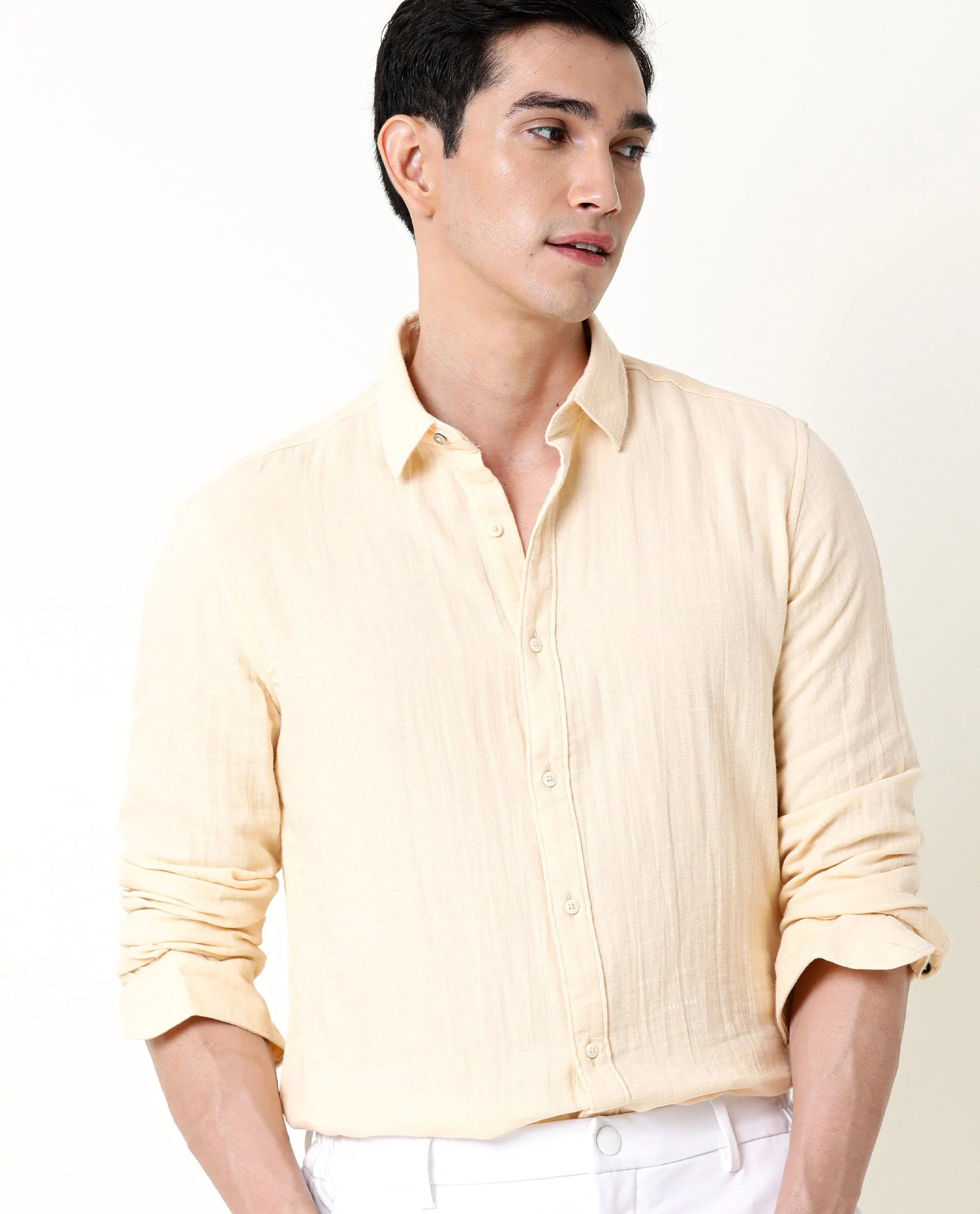 Rare Rabbit Men's Layers Beige Cotton Plain Regular Fit Full Sleeve Collared Shirt - Image 9