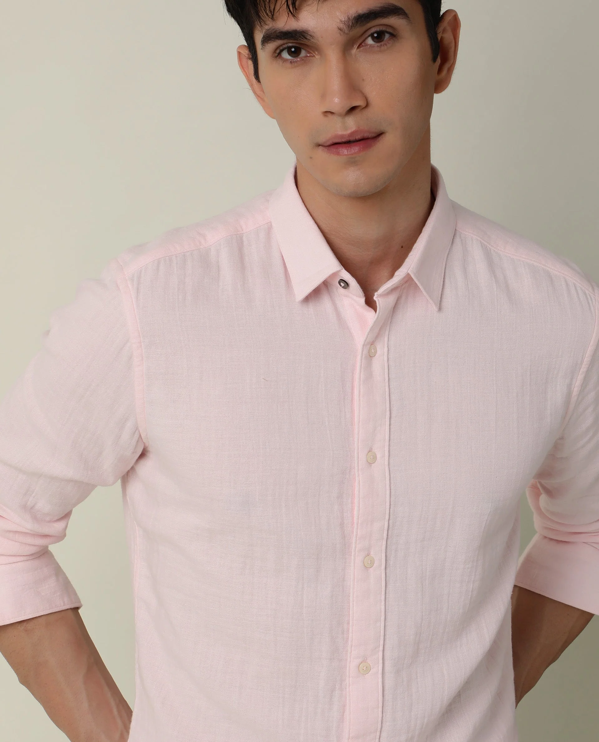 Rare Rabbit Men's Layers Pink Cotton Plain Regular Fit Full Sleeve Collared Shirt - Image 3