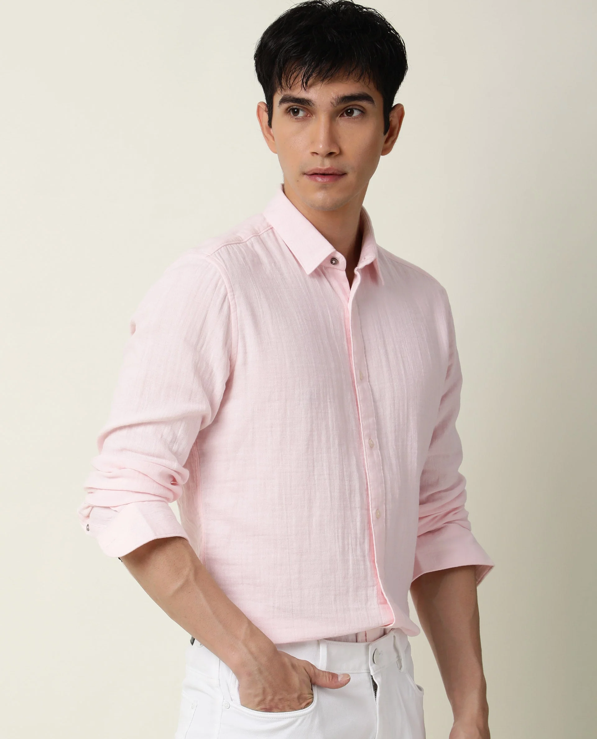 Rare Rabbit Men's Layers Pink Cotton Plain Regular Fit Full Sleeve Collared Shirt - Image 4