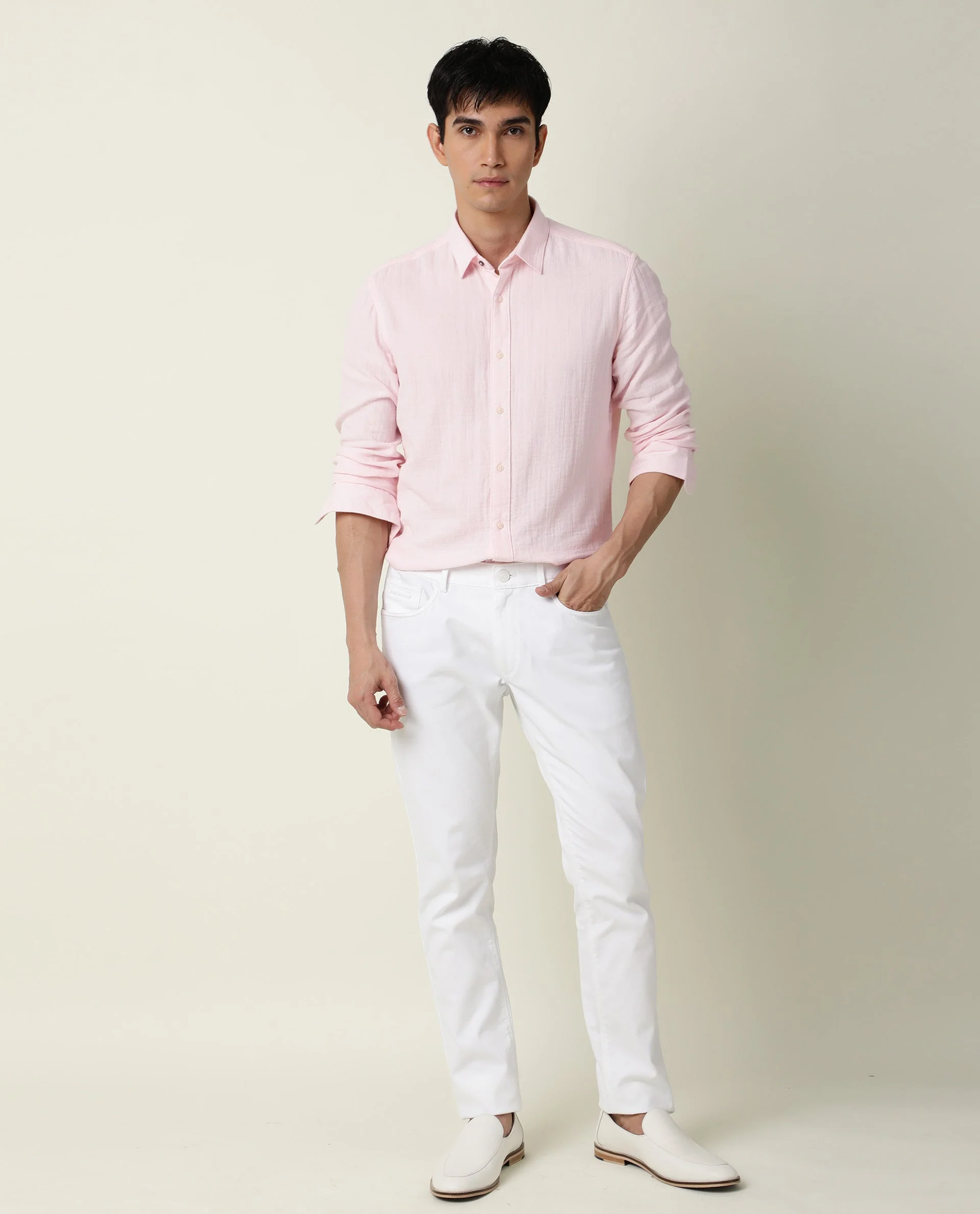 Rare Rabbit Men's Layers Pink Cotton Plain Regular Fit Full Sleeve Collared Shirt - Image 5