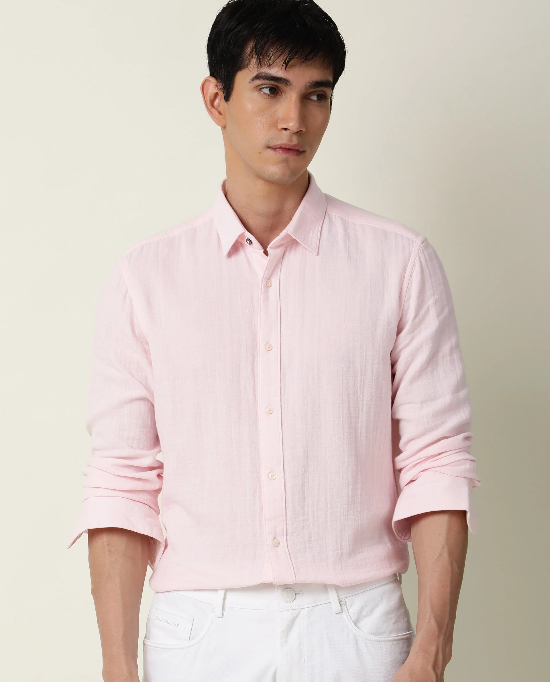 Rare Rabbit Men's Layers Pink Cotton Plain Regular Fit Full Sleeve Collared Shirt - Image 6