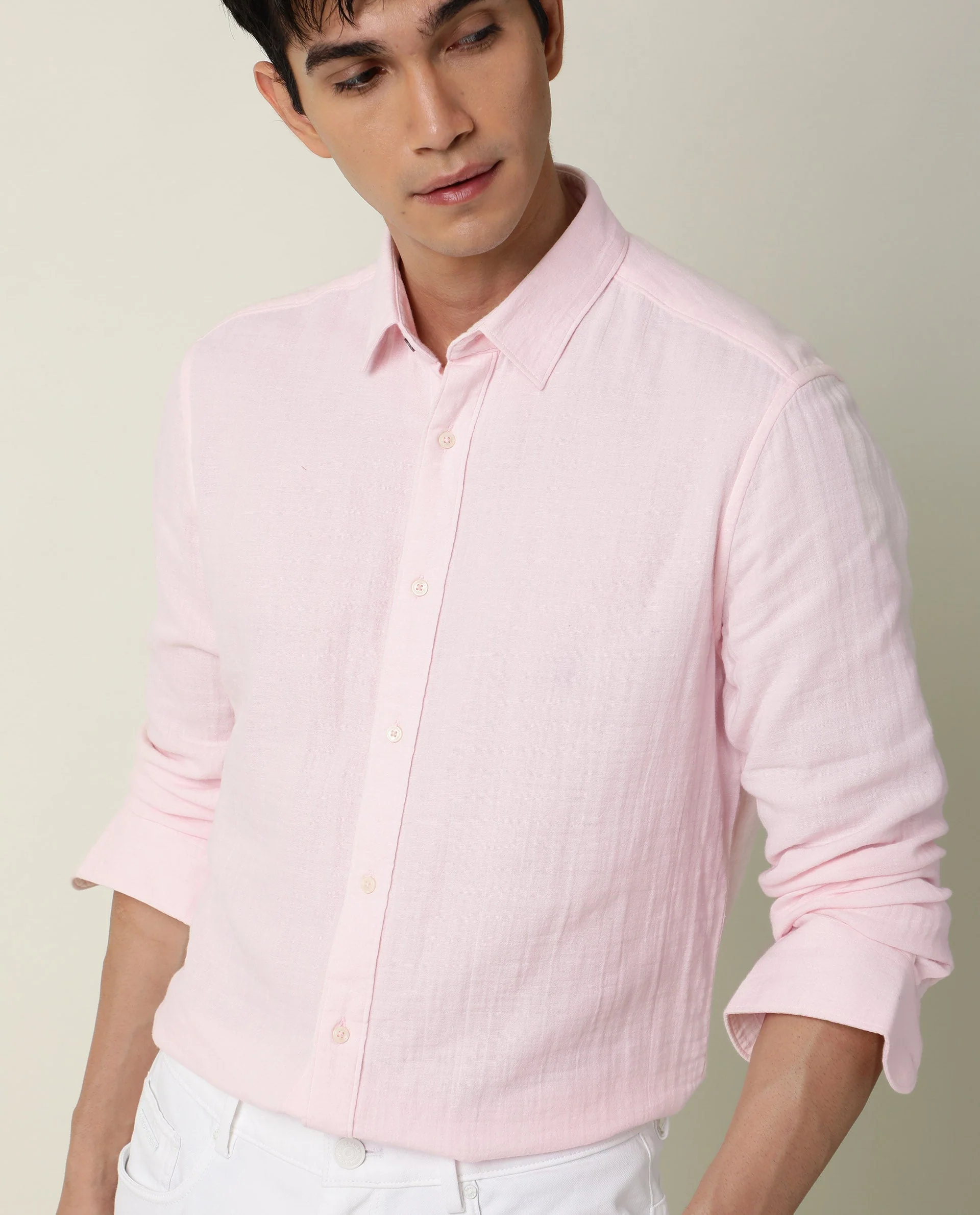 Rare Rabbit Men's Layers Pink Cotton Plain Regular Fit Full Sleeve Collared Shirt - Image 7