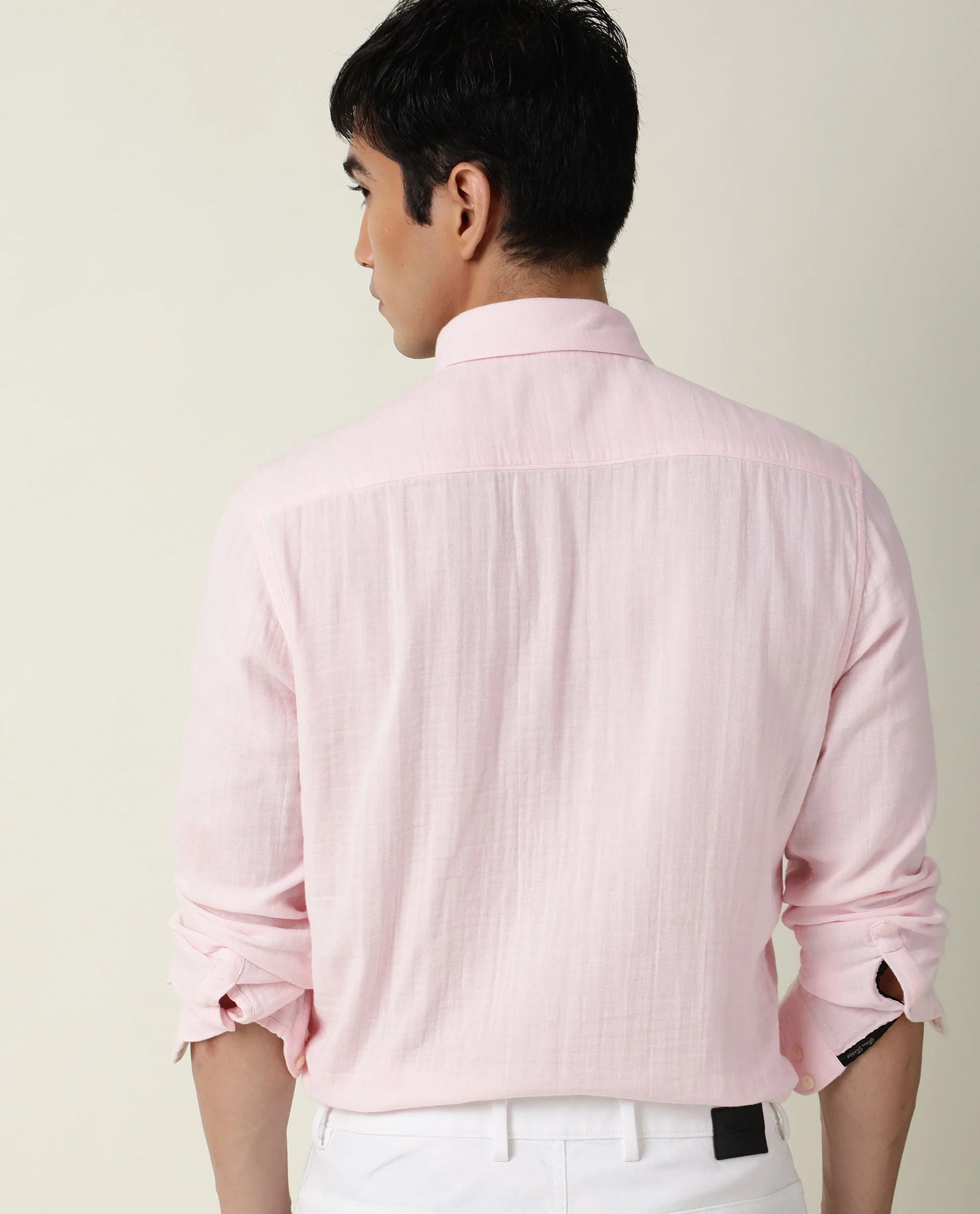 Rare Rabbit Men's Layers Pink Cotton Plain Regular Fit Full Sleeve Collared Shirt - Image 8