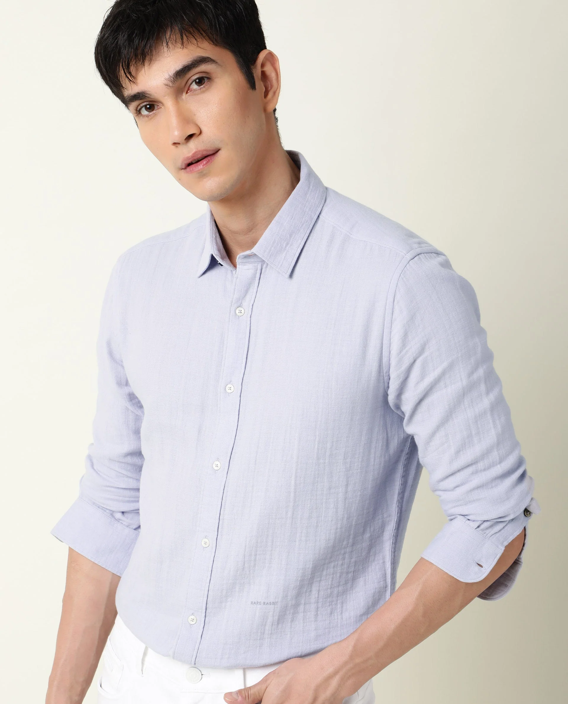 Rare Rabbit Men's Layers Lavender Cotton Plain Regular Fit Full Sleeve Spread Collar Shirt - Image 3