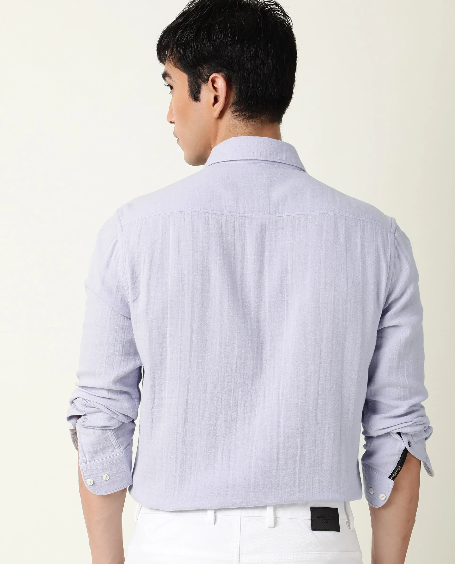 Rare Rabbit Men's Layers Lavender Cotton Plain Regular Fit Full Sleeve Spread Collar Shirt - Image 5