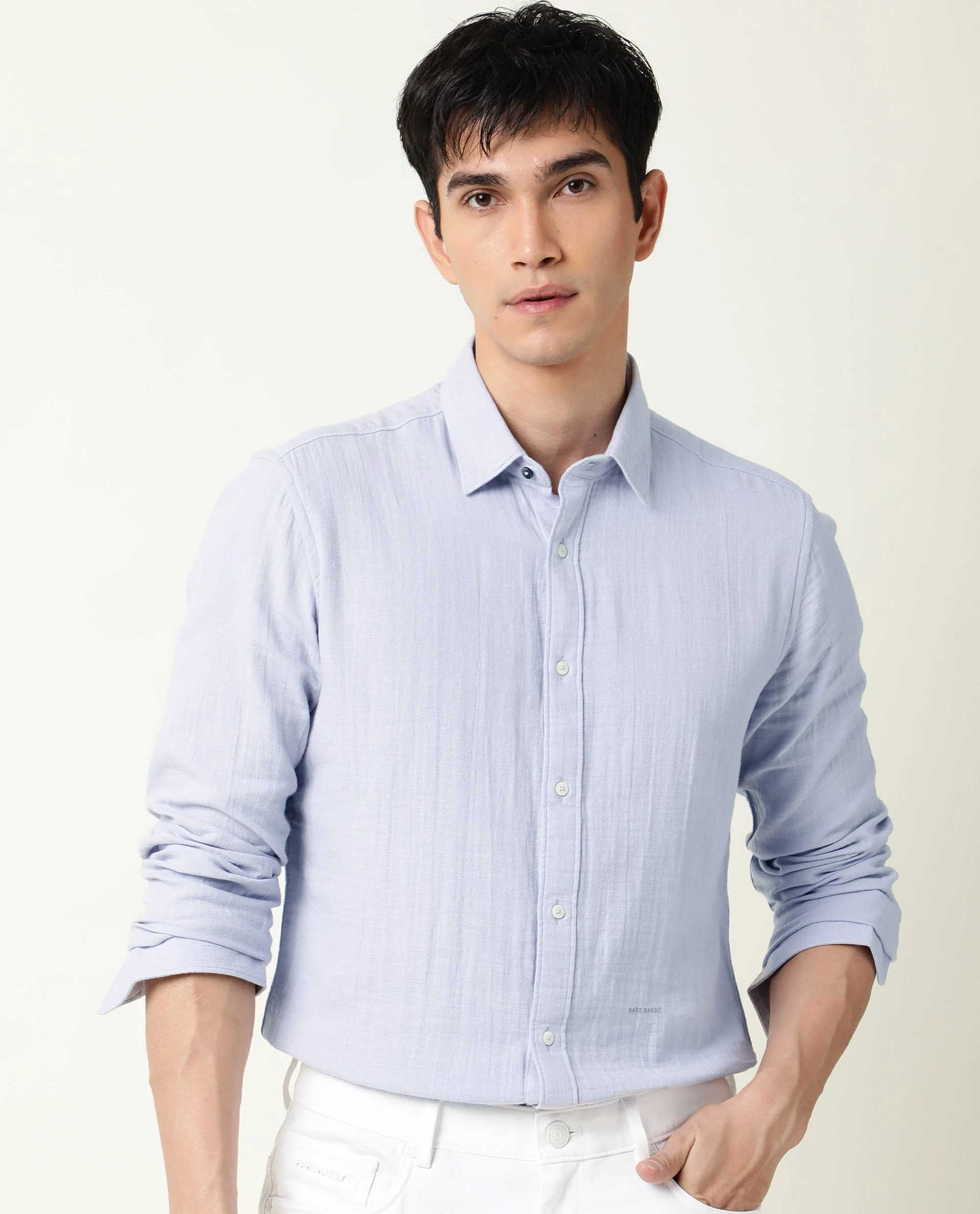 Rare Rabbit Men's Layers Lavender Cotton Plain Regular Fit Full Sleeve Spread Collar Shirt - Image 7