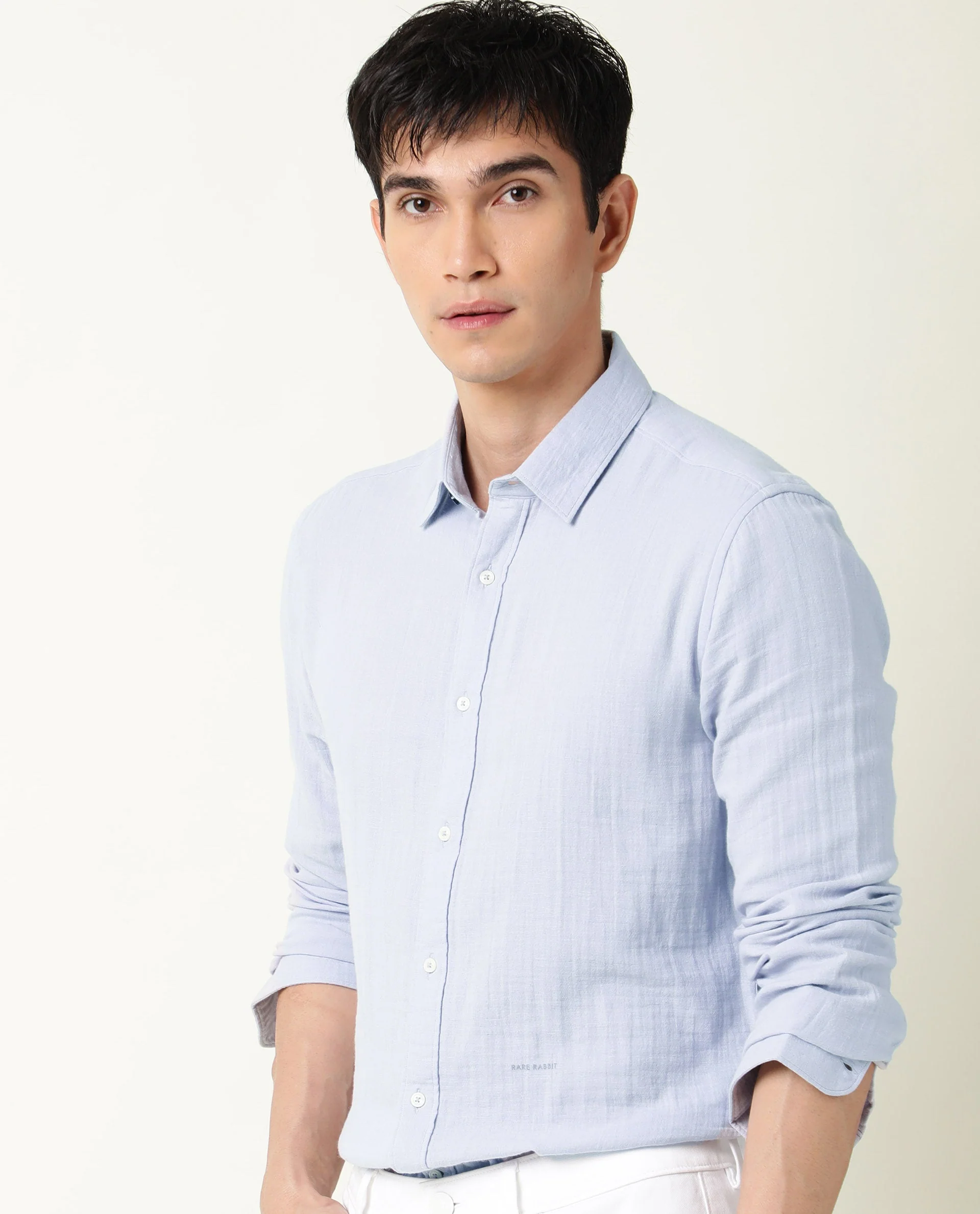 Rare Rabbit Men's Layers Lavender Cotton Plain Regular Fit Full Sleeve Spread Collar Shirt - Image 8