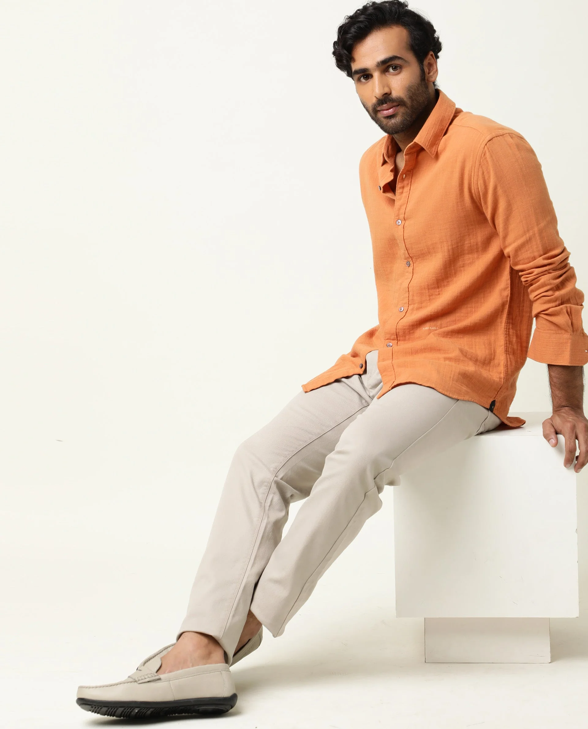 Rare Rabbit Men's Layers Rust Cotton Plain Regular Fit Full Sleeve Collared Shirt - Image 2
