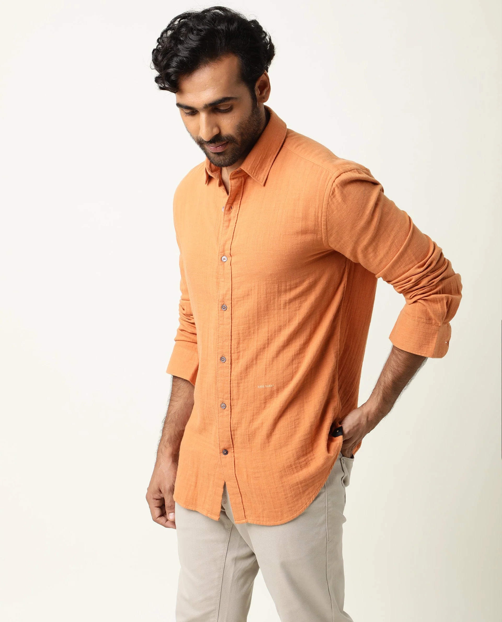 Rare Rabbit Men's Layers Rust Cotton Plain Regular Fit Full Sleeve Collared Shirt - Image 3