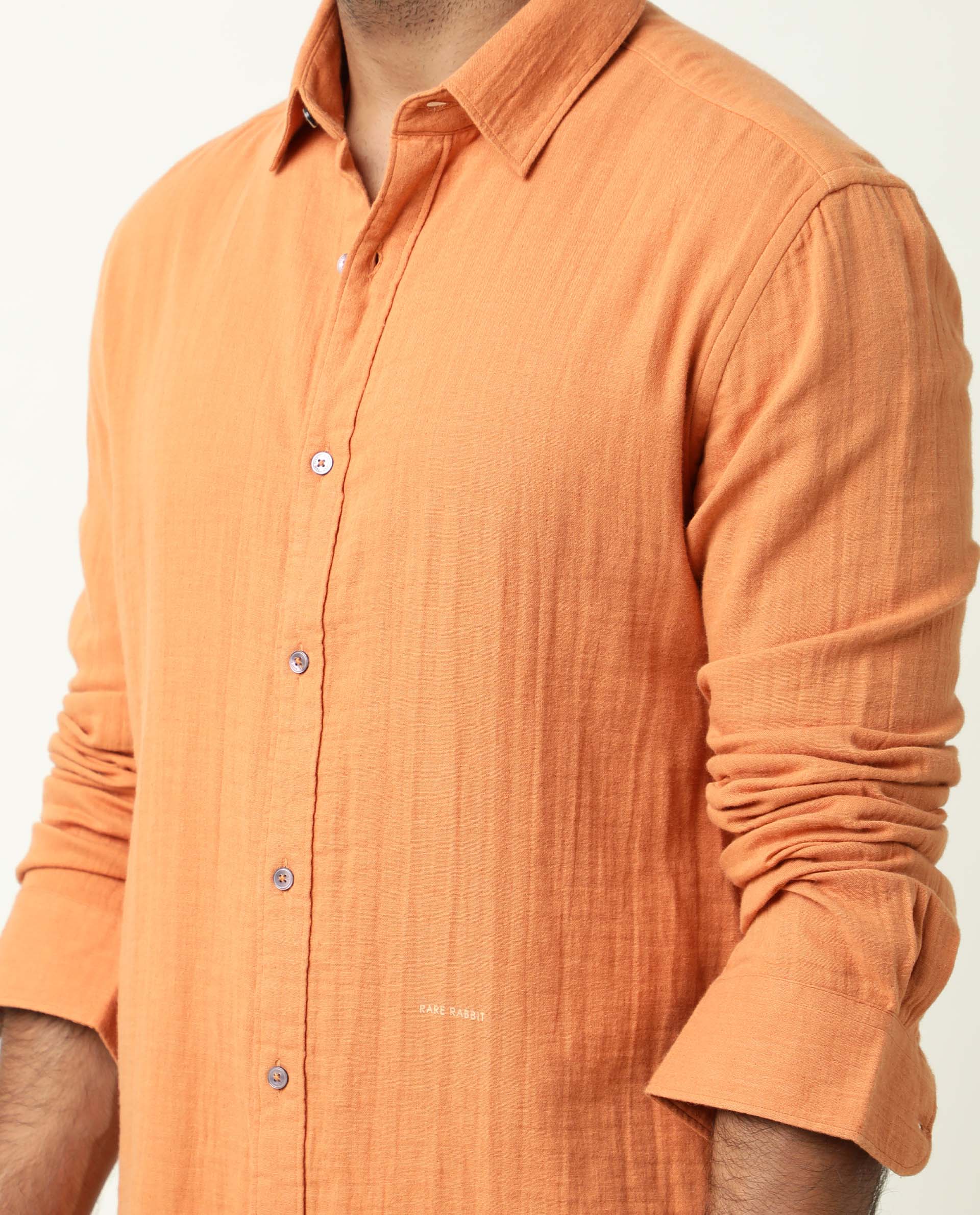 Rare Rabbit Men's Layers Rust Cotton Plain Regular Fit Full Sleeve Collared Shirt - Image 4
