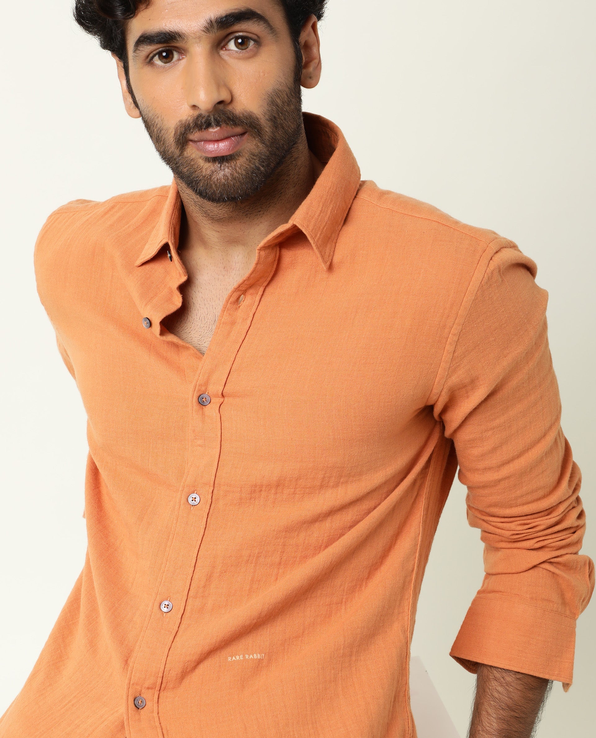 Rare Rabbit Men's Layers Rust Cotton Plain Regular Fit Full Sleeve Collared Shirt - Image 5