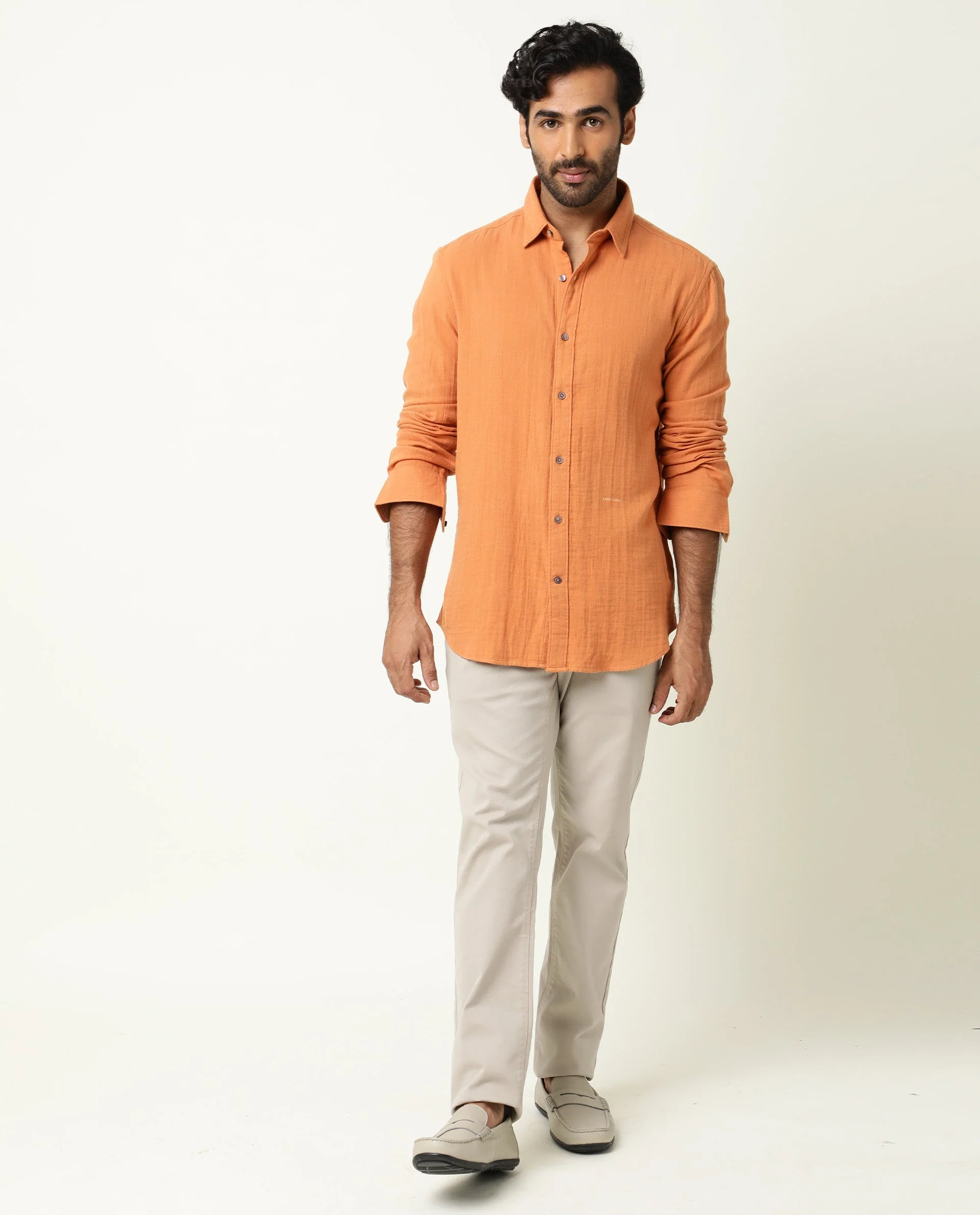 Rare Rabbit Men's Layers Rust Cotton Plain Regular Fit Full Sleeve Collared Shirt - Image 7