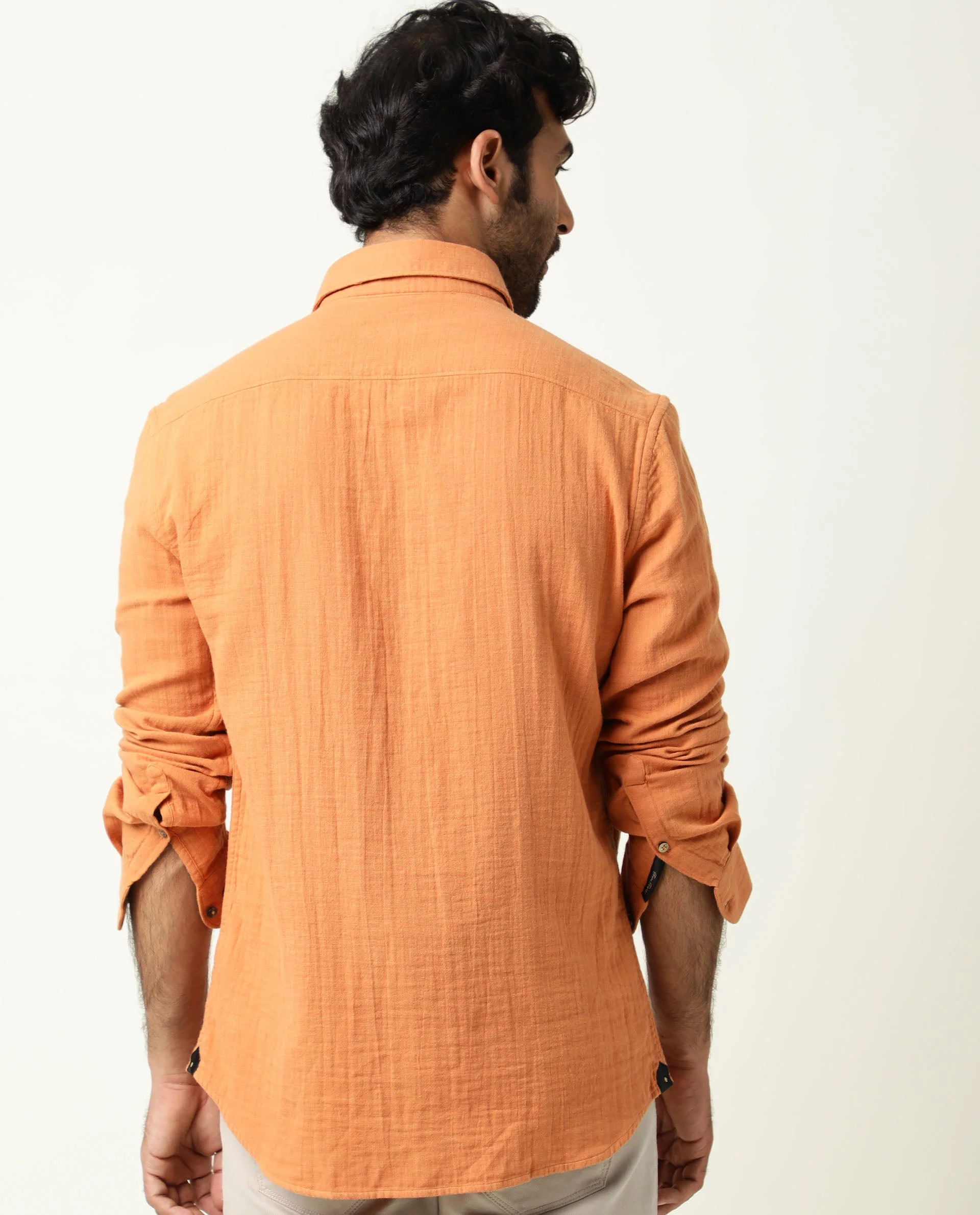 Rare Rabbit Men's Layers Rust Cotton Plain Regular Fit Full Sleeve Collared Shirt - Image 8