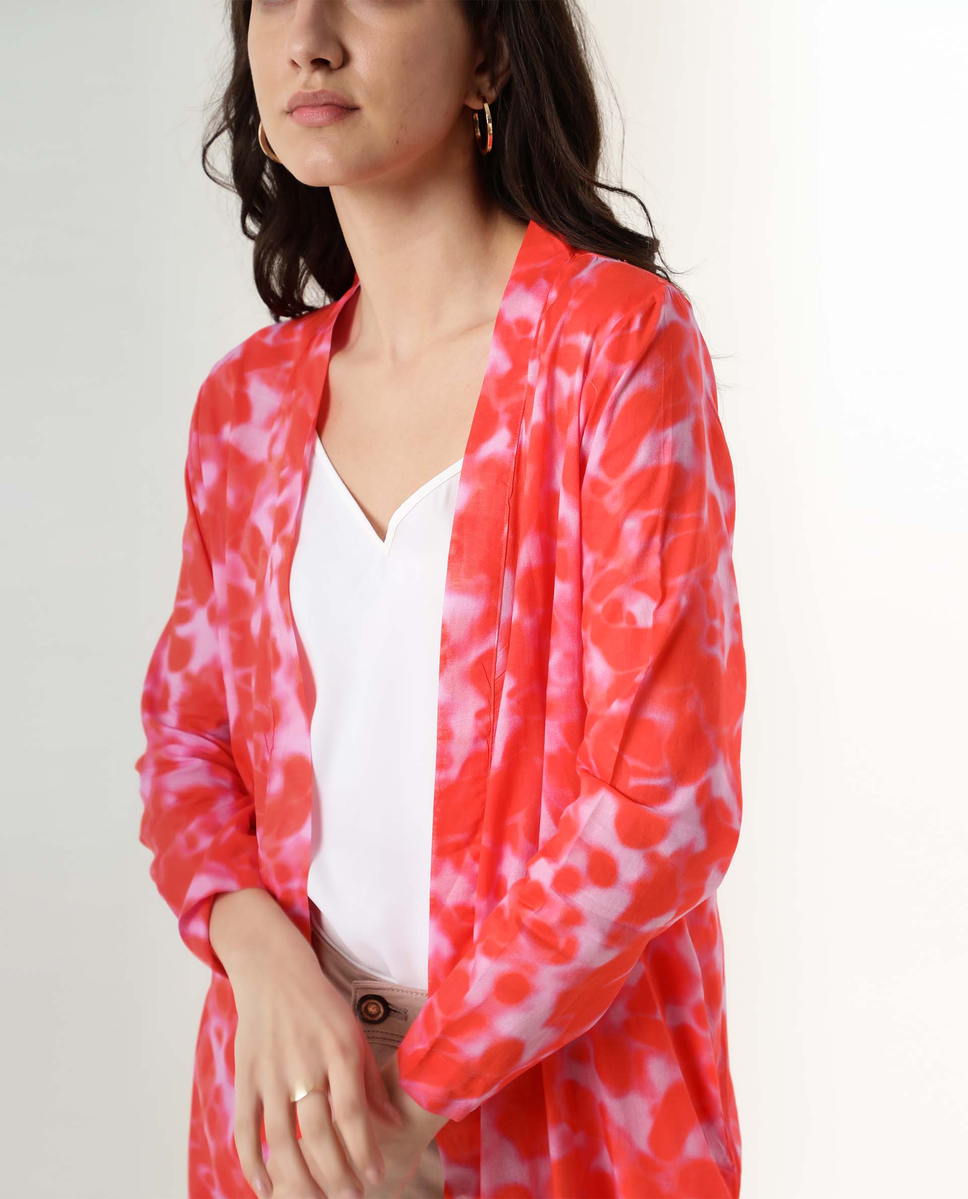 Rareism Women's Lays Red Cotton Collarless Regular Fit Outer Wear - Image 2